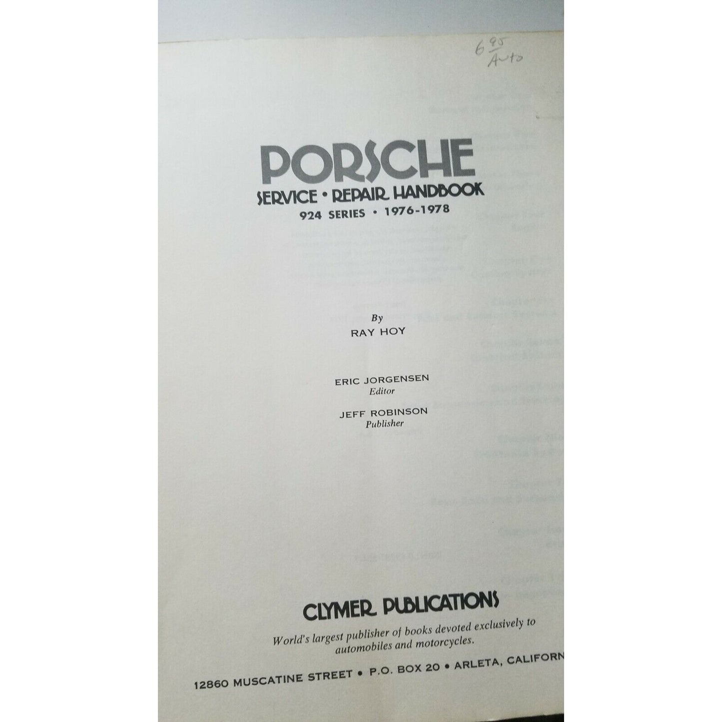 1976-78  Clymer Publication Porsche Service Repair Handbook 924 Series