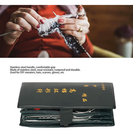 11 Pcs Circular Knitting Needles Set Length 120cm Comfortable Handle Knitting Needles Ring Sweater Needle Knitting Tool Set with Storage Bag