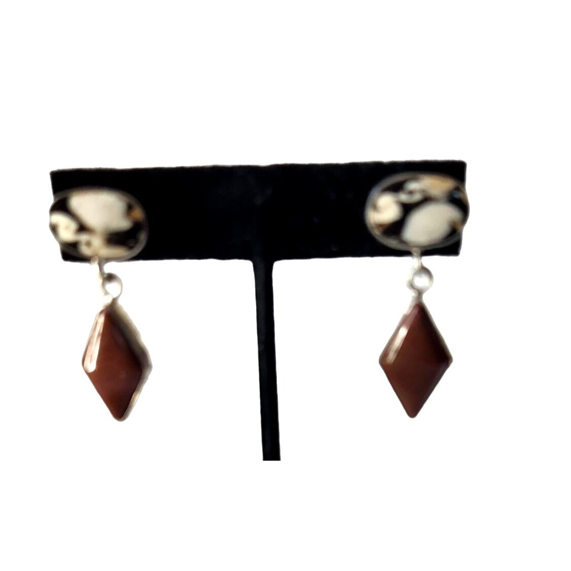 Peanut Wood & Jasper 925 Silver Post Earrings 9 Gr 40mm x 15mm