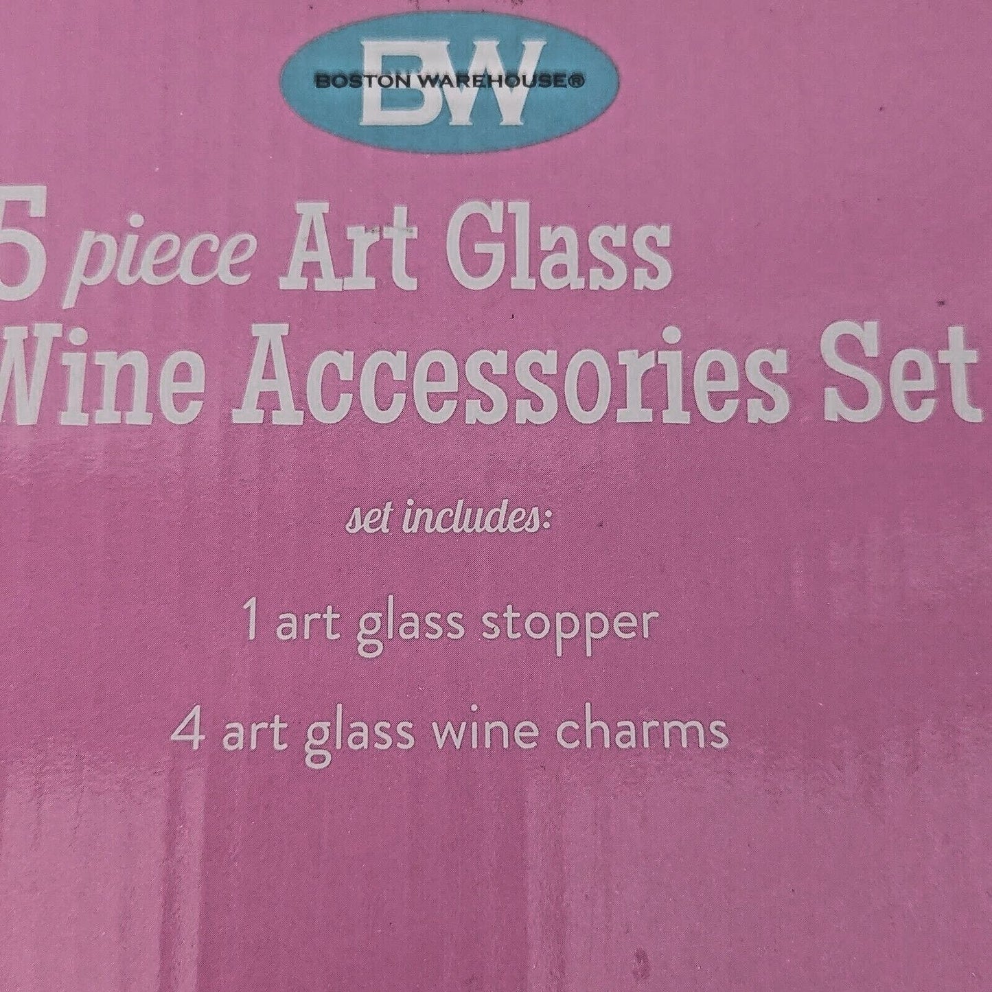 Boston Warehouse 5 Piece Art Glass 1 Wine Stopper and 4 Wine Charms Flower Glass