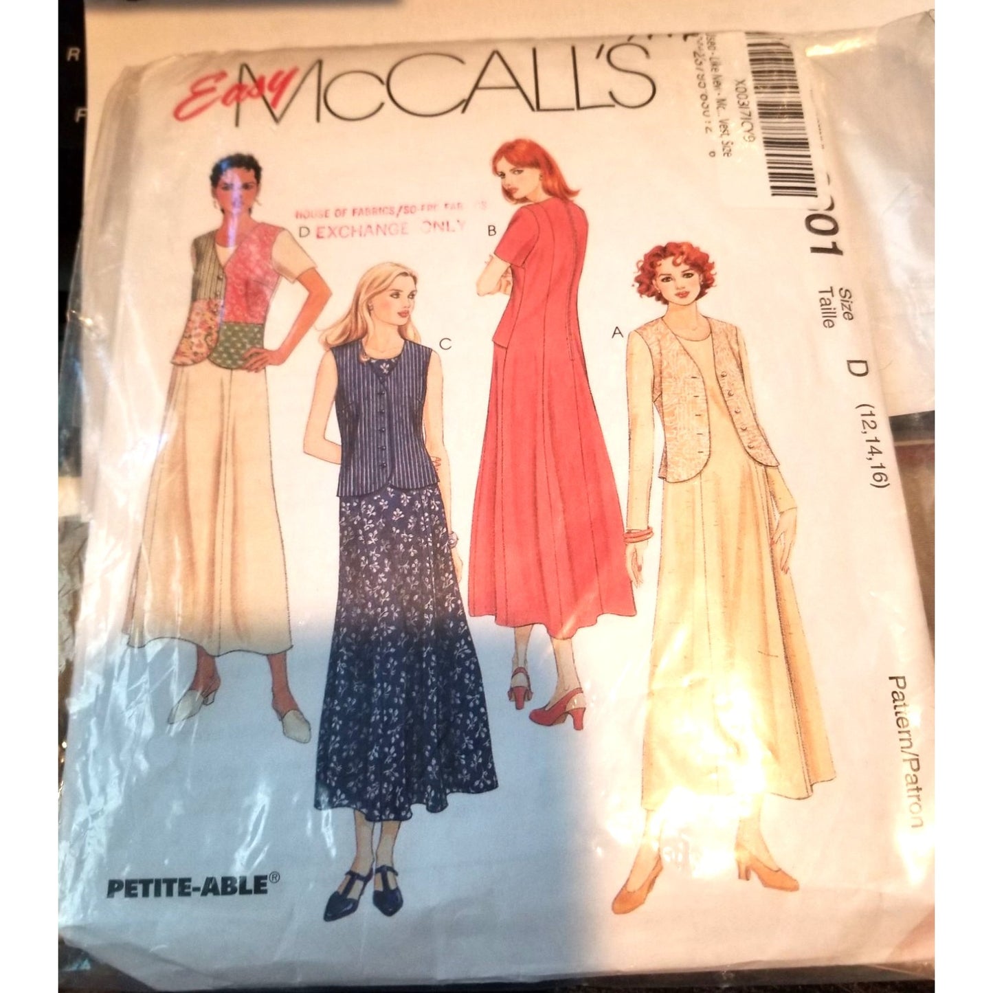 Pattern Easy McCall's # 8301 Women's Size 12 , 14 , 16 Dress Vest 1996