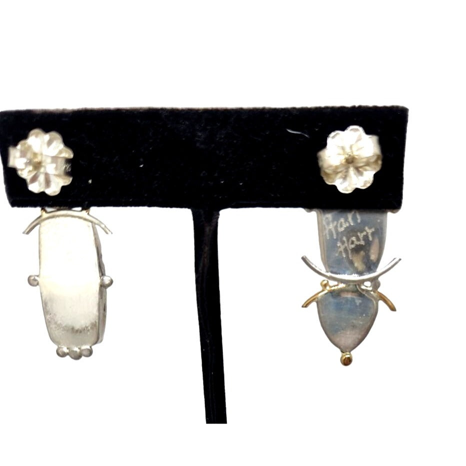 Amber & Jasper Earrings 9.3 gr  925 Silver 14k Gold Silver Post 40mm x 15mm Jerry & Fran Harr