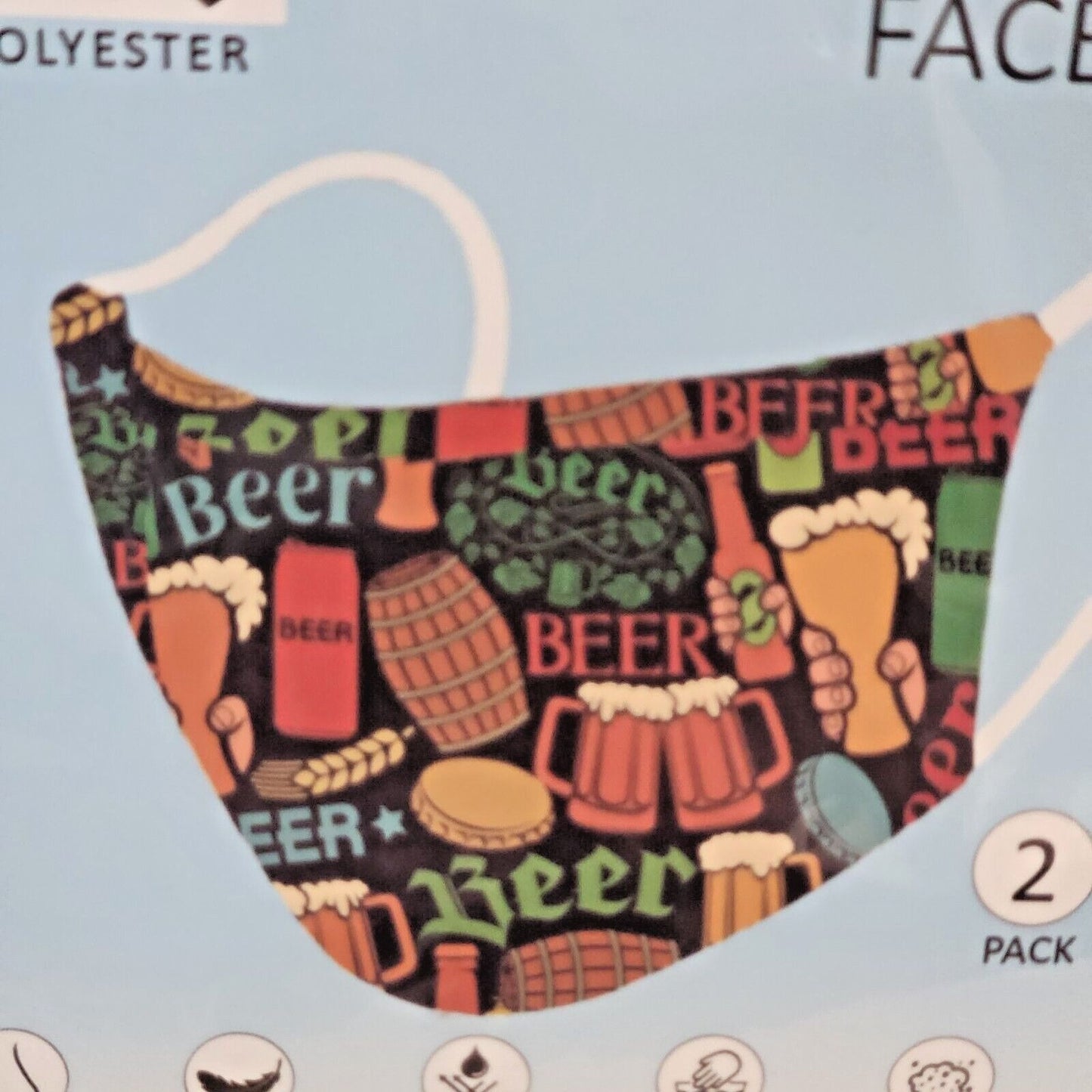 Primeware Mask Beer Design Adult 2 pack 2 layers 100 % Polyester Washable