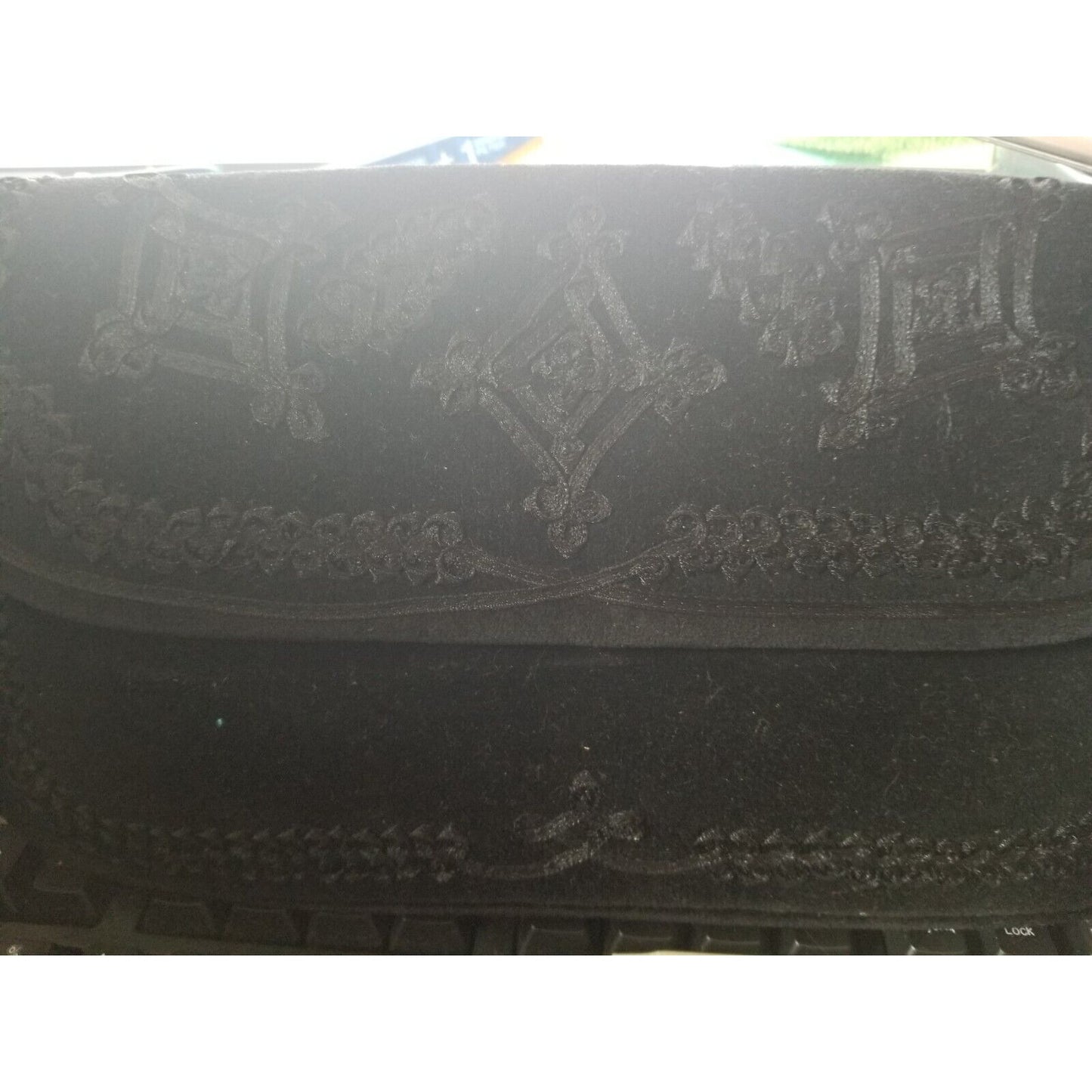 Oasis Black Purse Clutch With Short Strap Tassels Velvet Feel