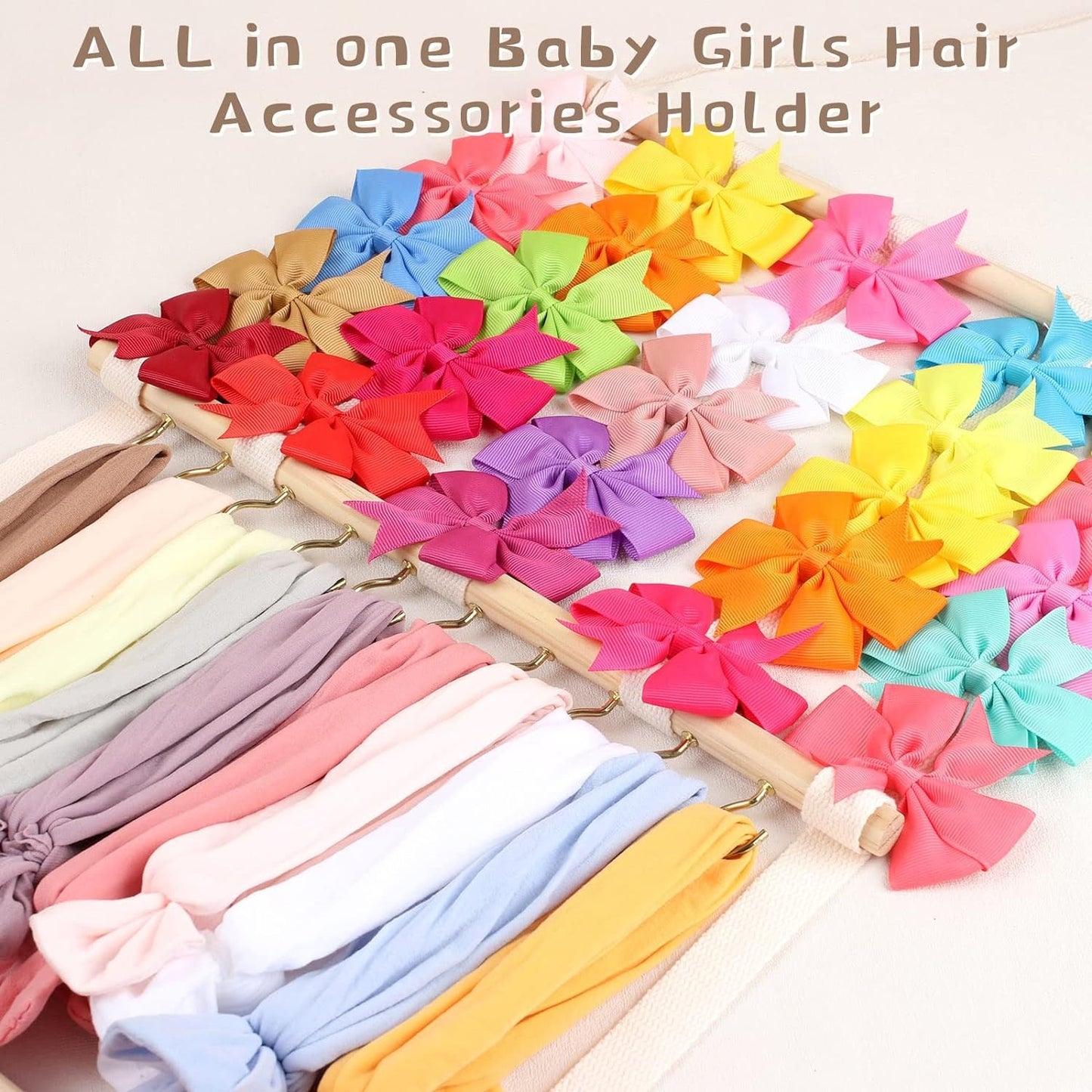 OAOLEER Baby Headband & Bow Holder for Girls Hair Bows, Hanging Baby Headbands Organizer Storage Newborn Headband Holder for Wall, Room, Doo