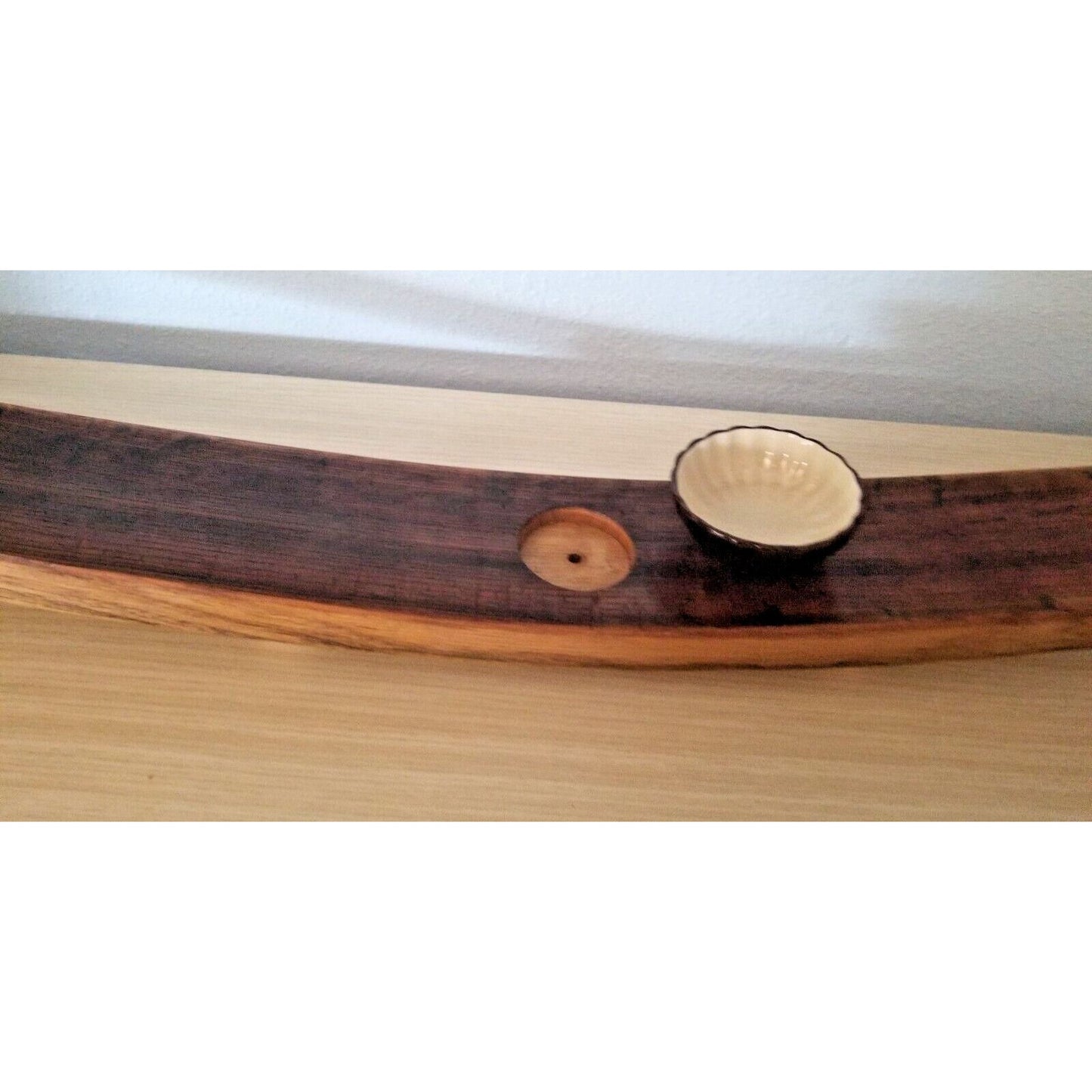 Wine Stave Sushi Tray Brown Dipping Bowl Cork Feet 34" x 3 1/2 " x 2"