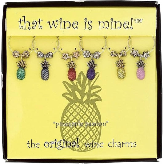 That Wine is Mine Wine Charms Pineapple Pasion 6-Piece Markers Charms Tags Glasses Wine Charm