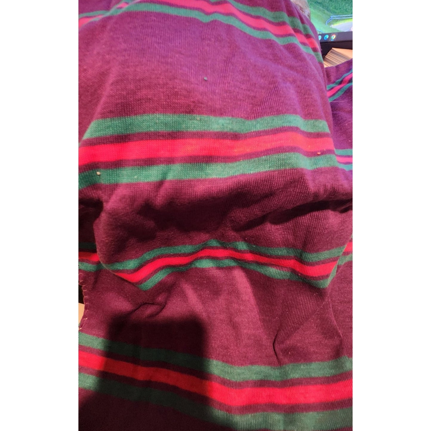 Material Red Green Purple Stripe Polyester / Cotton 24 x 60 Fabric T-Shirt weight