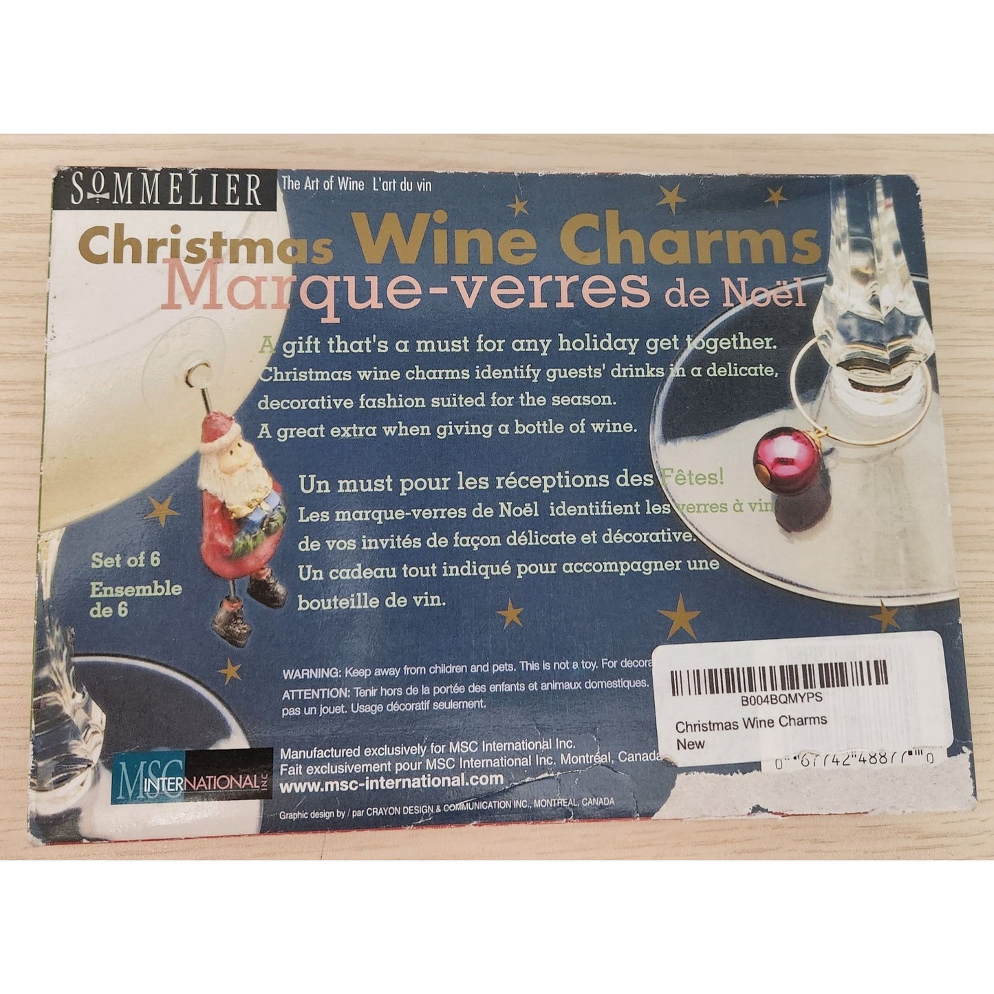 Christmas Ornament Wine Charms Marque-Verres de Noel Set of 6