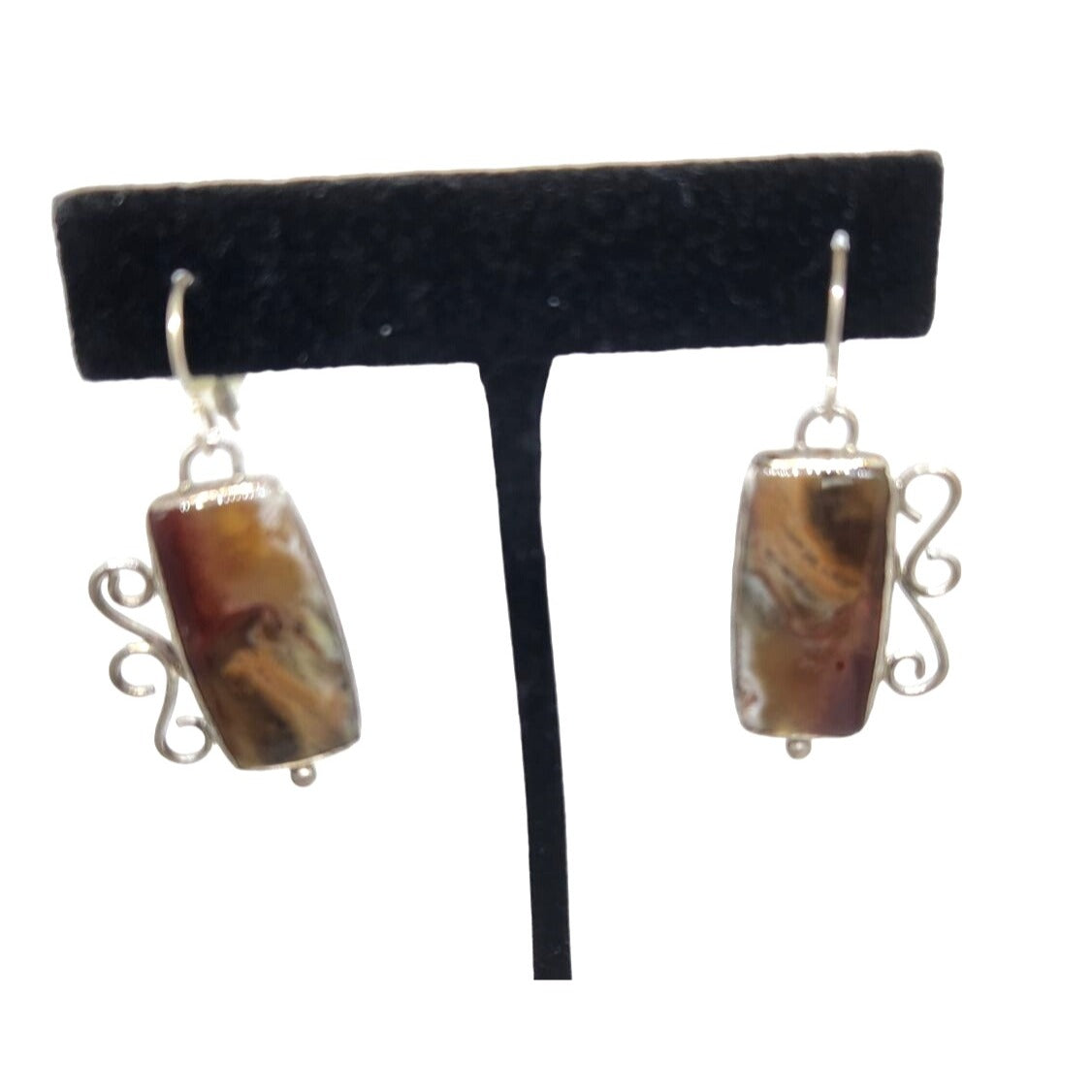 Imperial Agate Earrings 8.8 Gr 925 Silver 35mm x 20mm Silver Hooks Jerry & Fran Harr