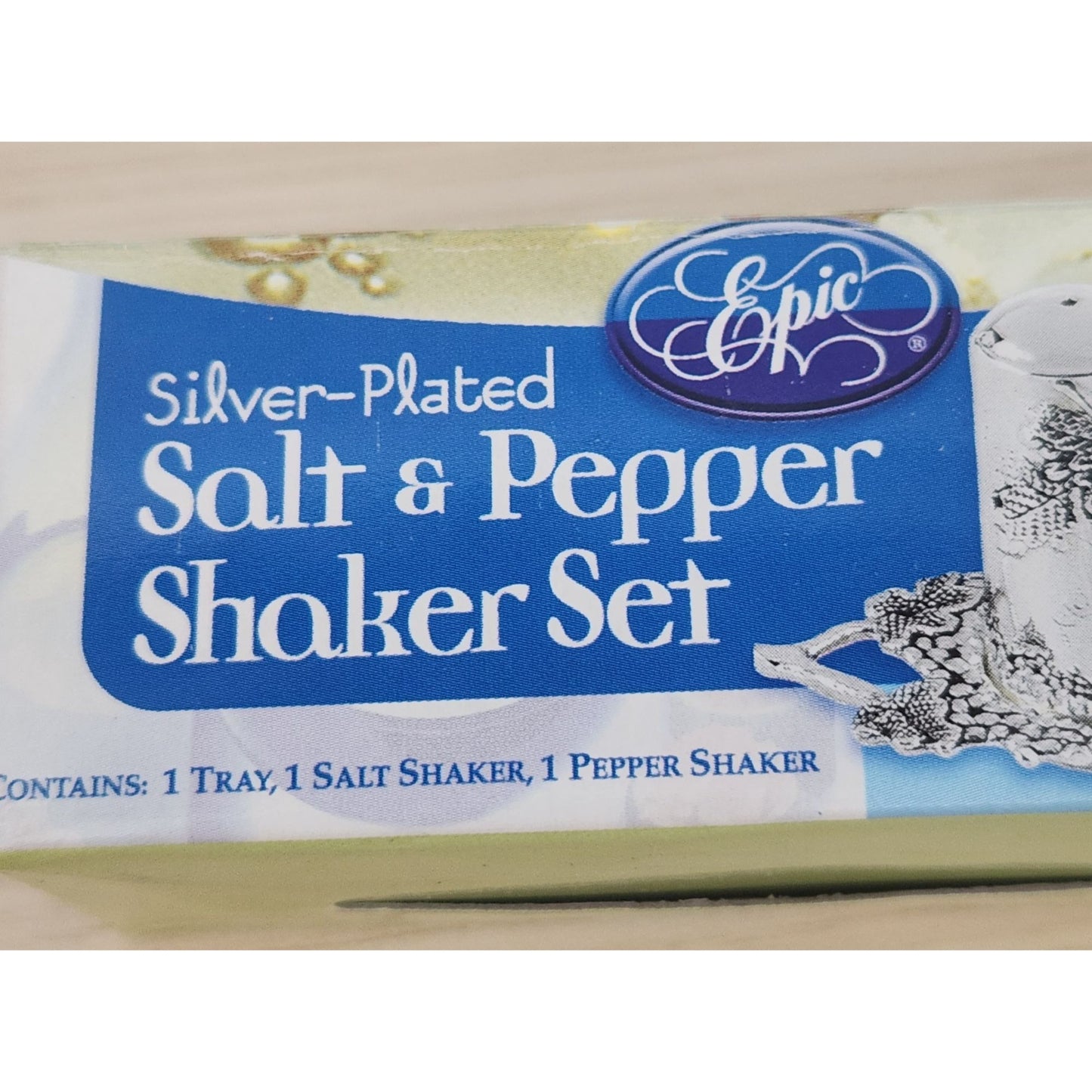 Silver 2 ' Tall Salt & Pepper Shaker 1" wide Bottom Grape Design Silver Tray New