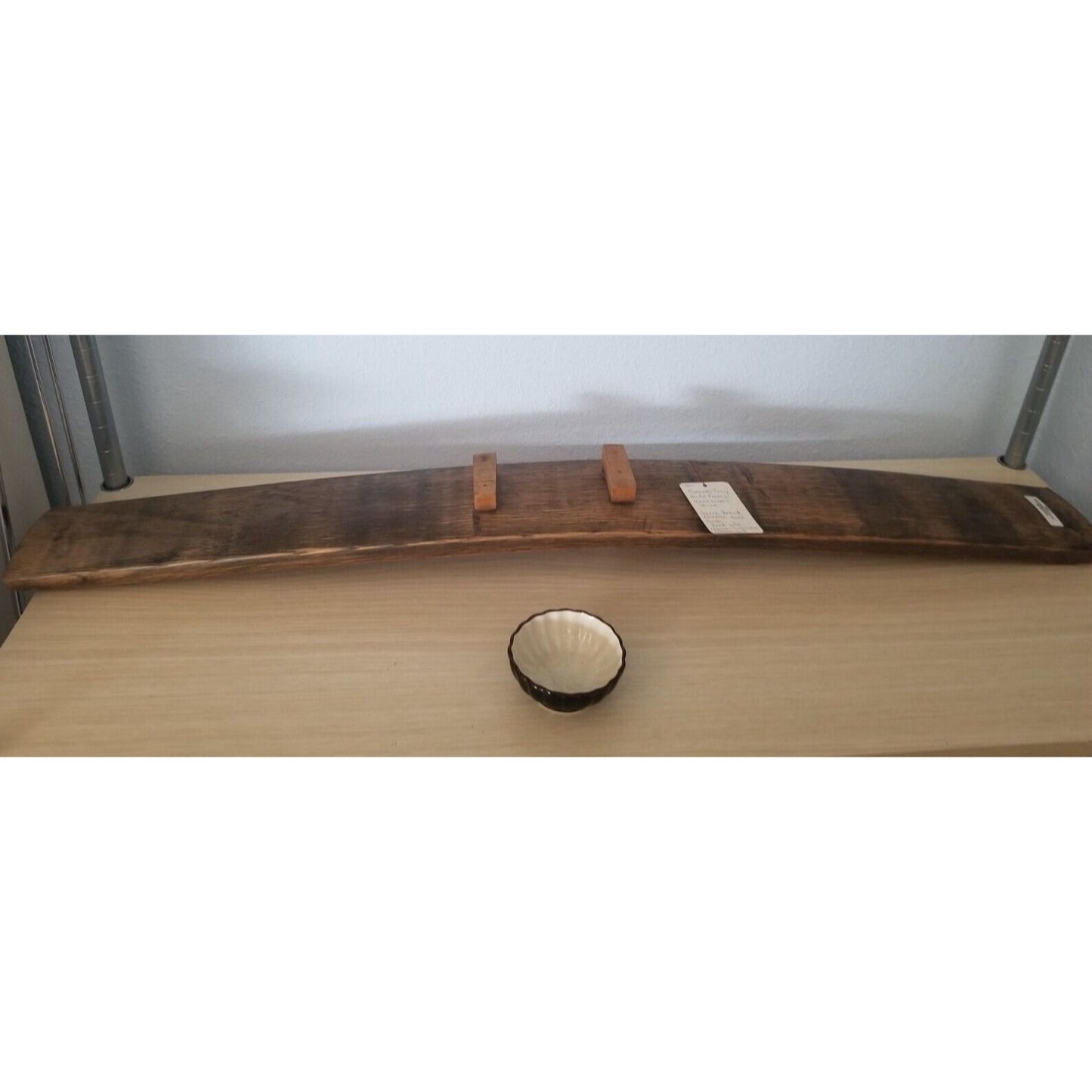 Wine Stave Sushi Tray  with Brown Dipping Bowl Stave Feet 35 " x  3 1/2 " x 2"