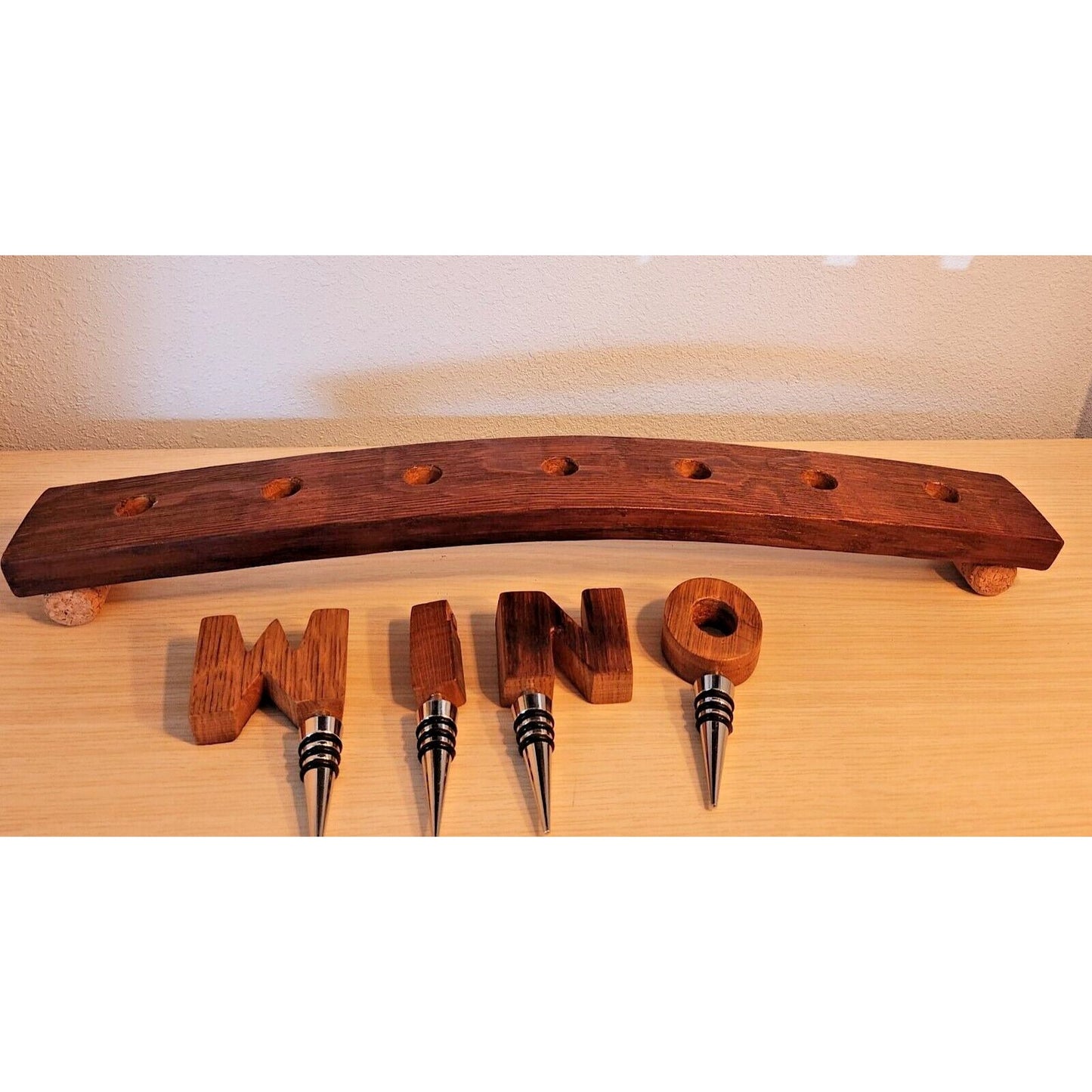 Wine Barrel Stopper Holder 7 Hole Display WINO Cork Feet 22 " x 3 " x 3 "