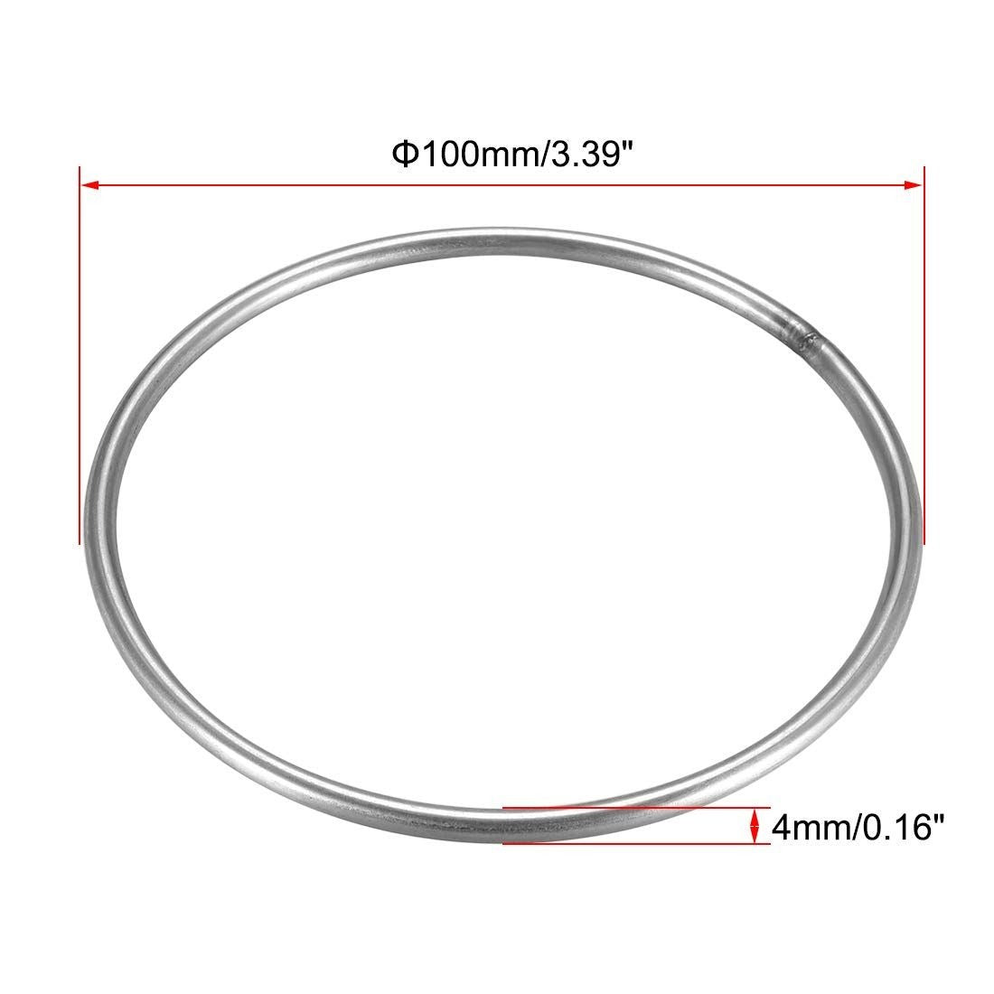 Stainless Steel O Ring 4" Outer Diameter 4 mm Thickness Strapping Welded Round Rings 8 pcs