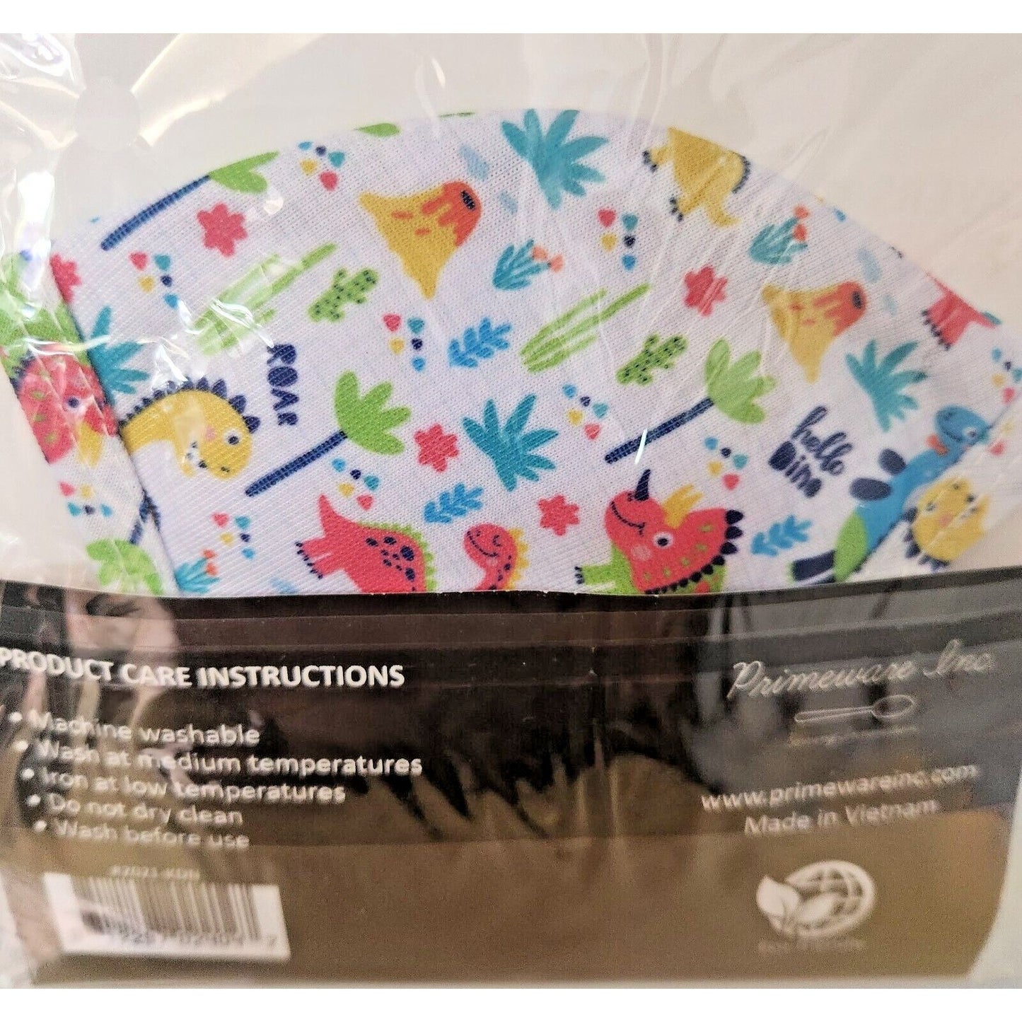 Primeware Mask Dinosaur Design Kids 2 pack 2 layers 100 % Polyester Washable