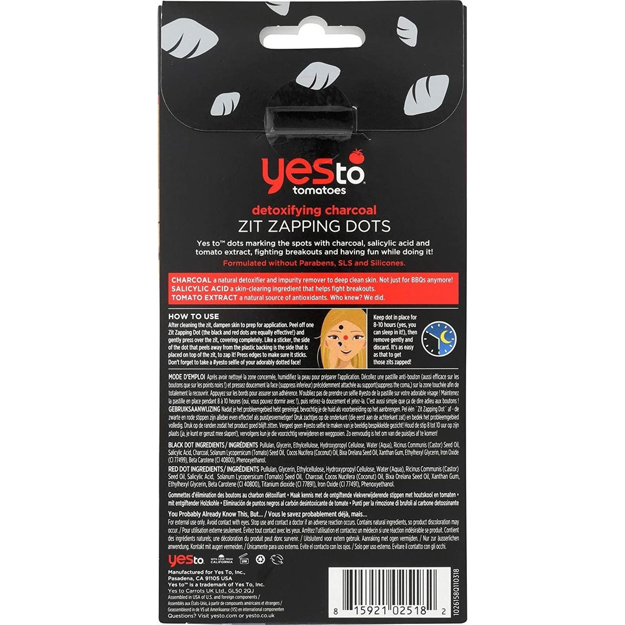 Yes To Tomatoes Detoxifying Charcoal Zit Zapping Dots, 24 Zit Zapping Dots, Paraben Free, Cruelty Free