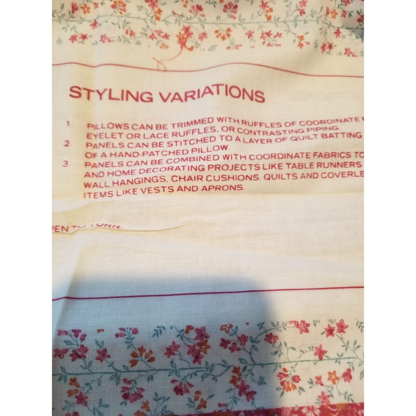 Material Fabric Pillow 4 panels 36" x 44" Cotton With Instructions Wamsutta OTC