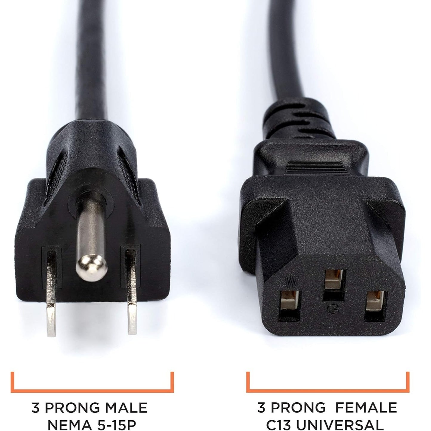 Plugrand 6 Feet, Black - 3 Prong AC Power Cable for Computer, Medical, Server, & Desktop - 6 ft Power Supply Cord - C13 Power Cord - NEMA