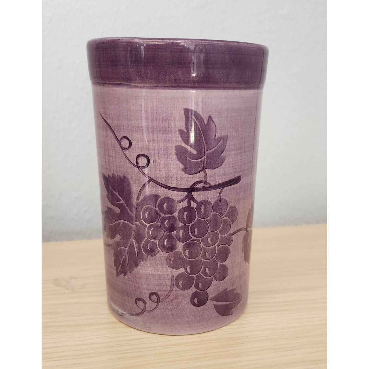 Wine Bucket Ice Ceramic Hand Painted Glazed Grape Cluster Design 6 " Wide 8" Tall