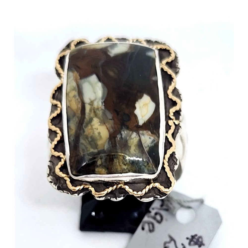 Morrison Ranch Jasper Ring 13.9 Gr Size 11 90mm x 22mm Fran Harr 14K Gold 925 Silver