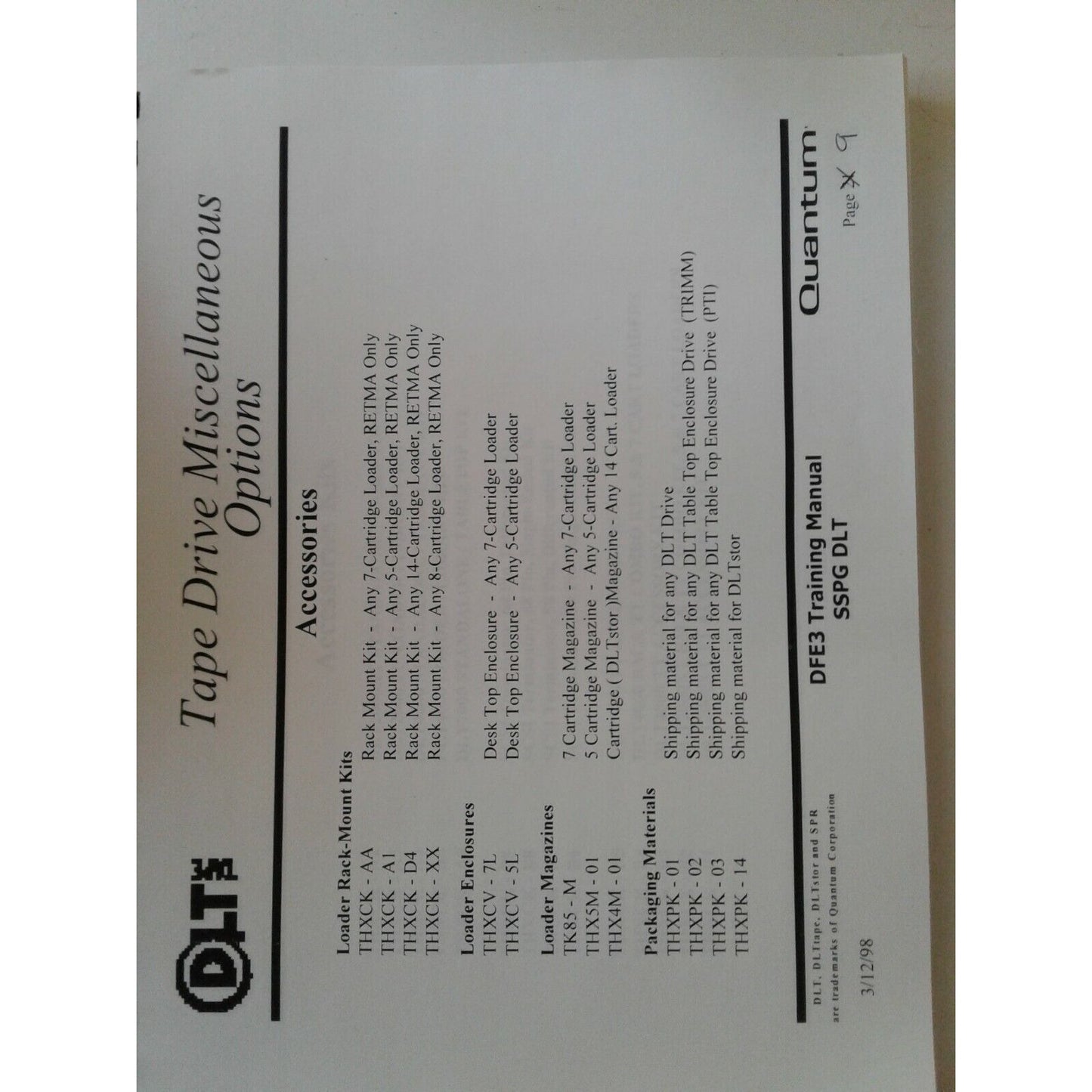 DLT Applications and Intergration  DFE3 Training Manual SSPG DLT Quantum 1998