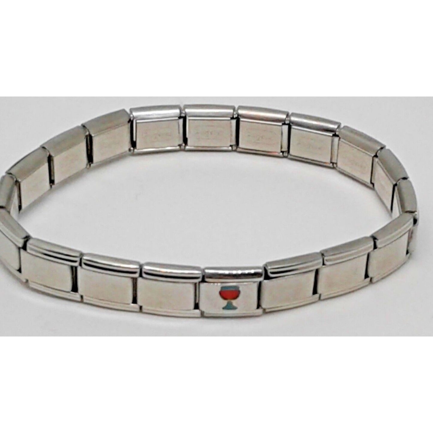 Bracelet Pugster Italian Charm Green Red Wine Glass Link Stainless