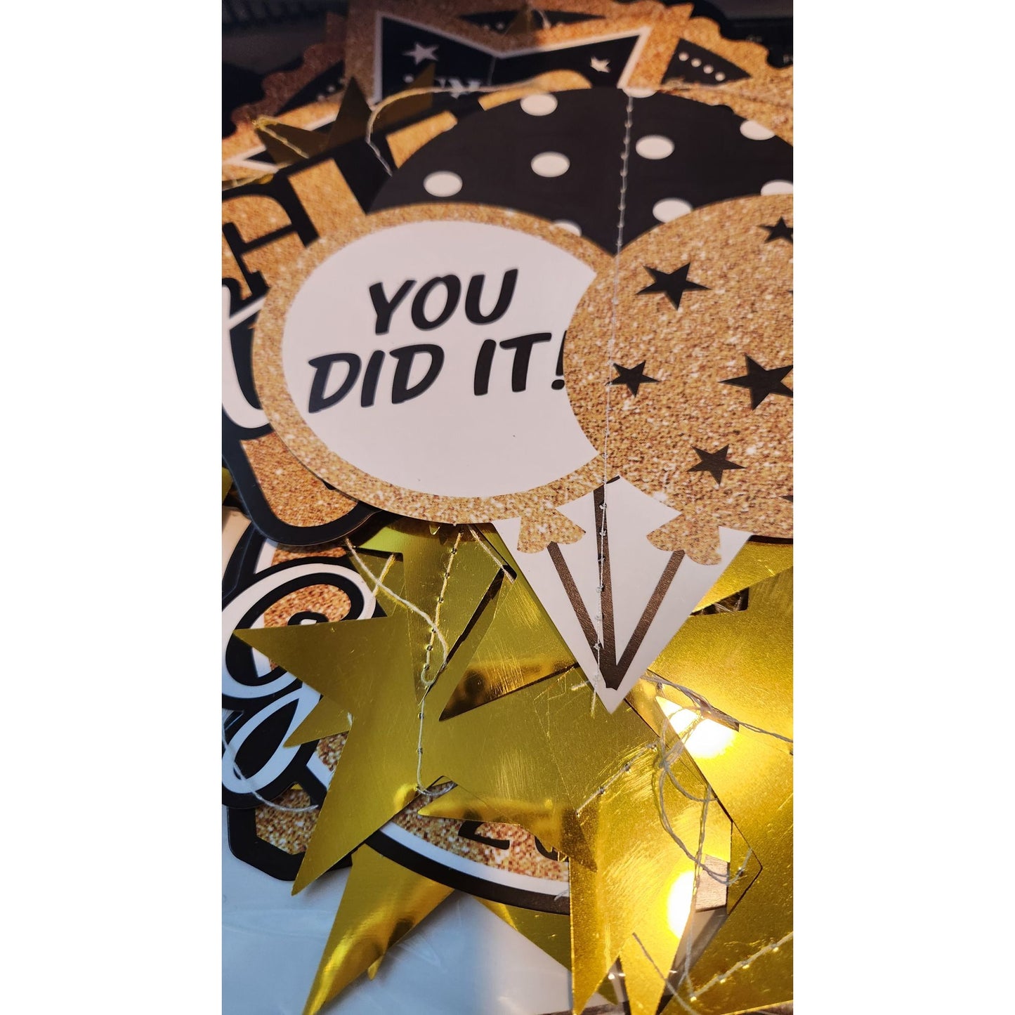 Graduation Banner 12 Signs Stars 2023 Gold Black White