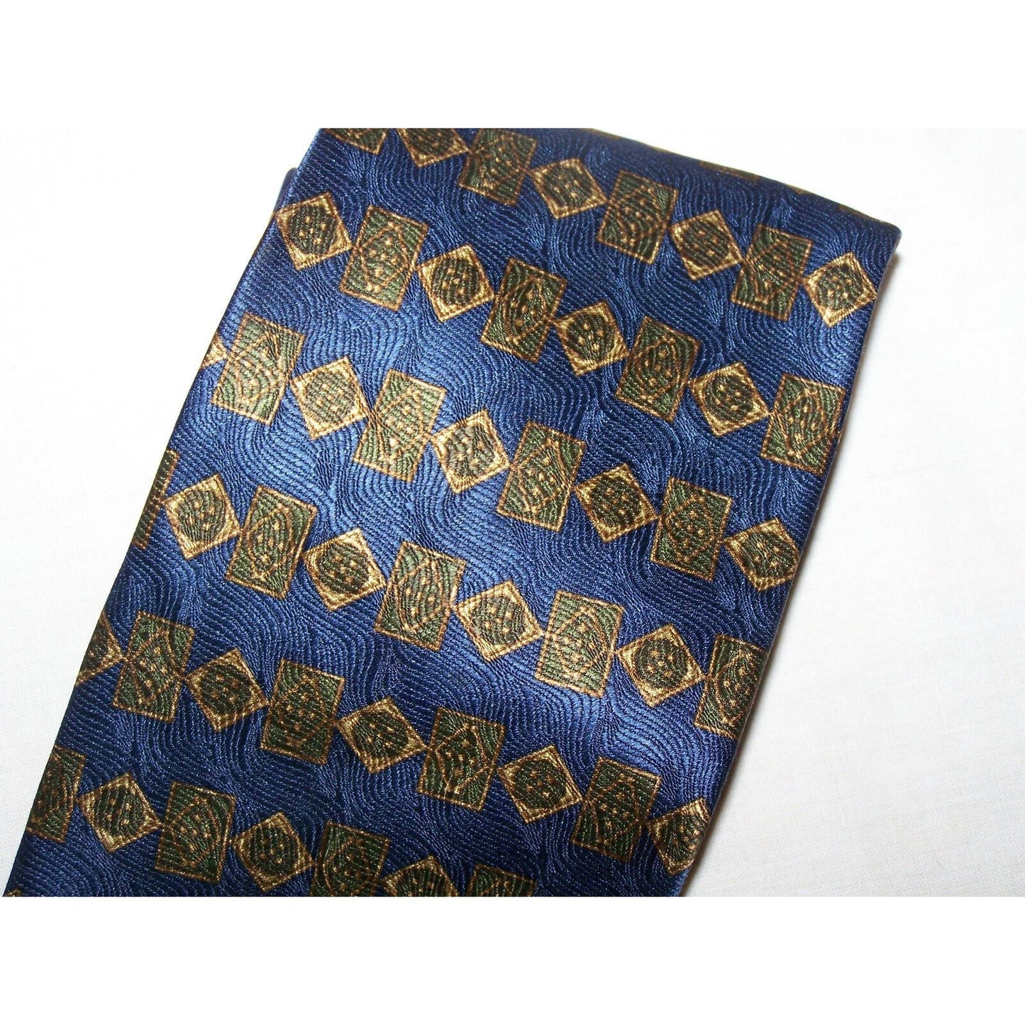 Tie Blue Gold Geometric Shape Row Savile Row Silk Made USA 58 " L 3 3/4 " W