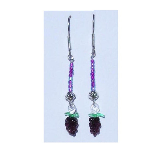 Earrings Mini Purple Glass Grape Cluster Purple Silver Bead Sterling Wire 1 1/2"