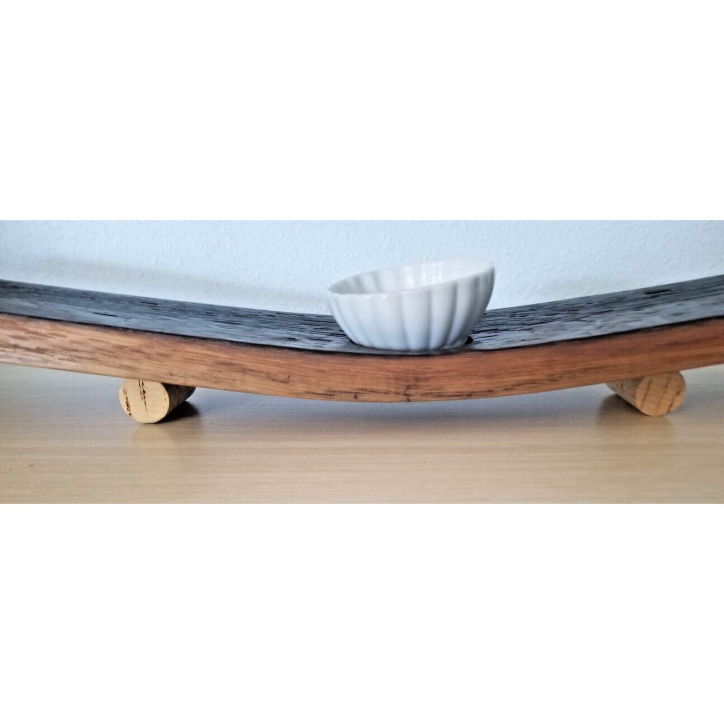 Wine Stave Sushi Tray with White Dipping Bowl Cork Feet 34 " x 3 1/2 " x 2"