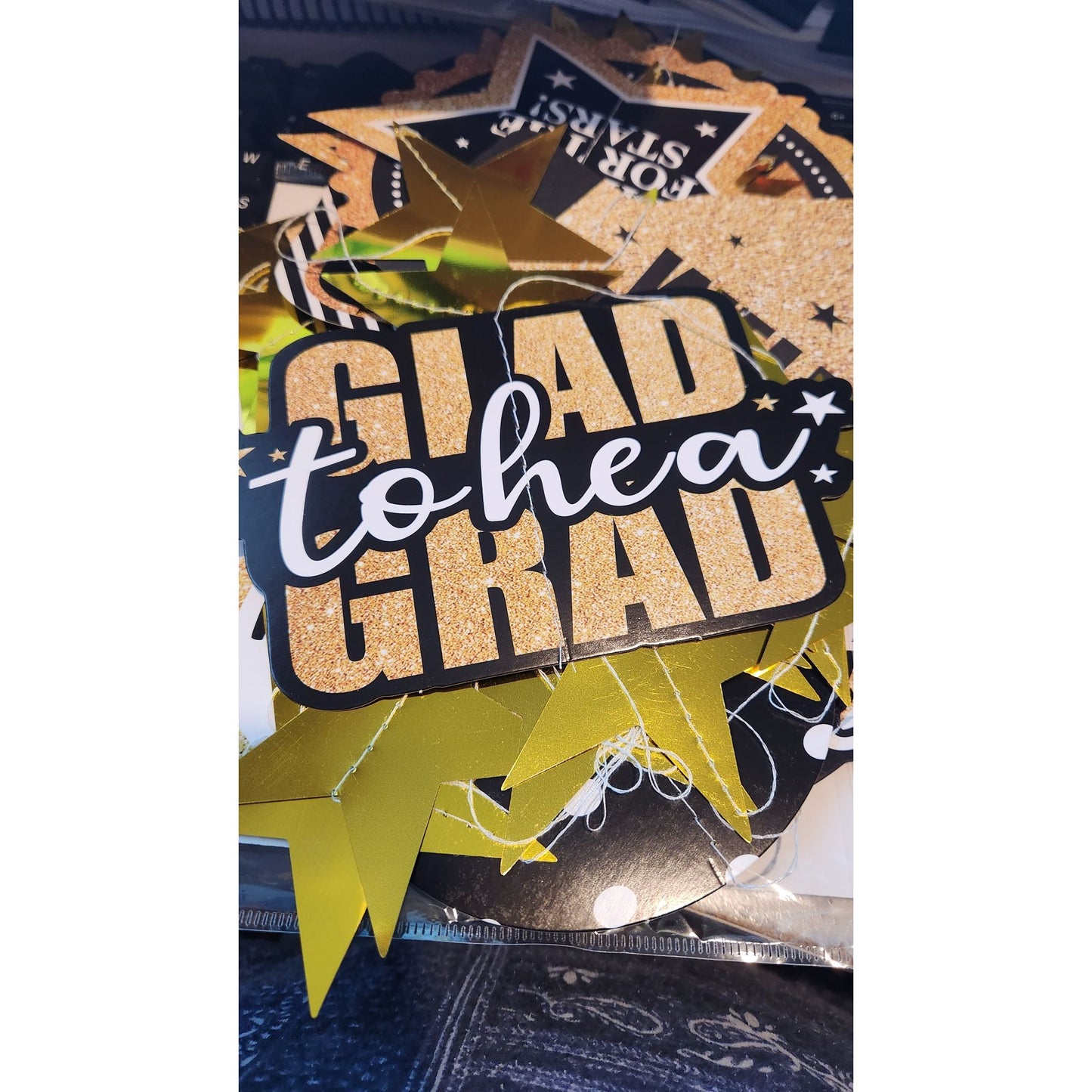Graduation Banner 12 Signs Stars 2023 Gold Black White