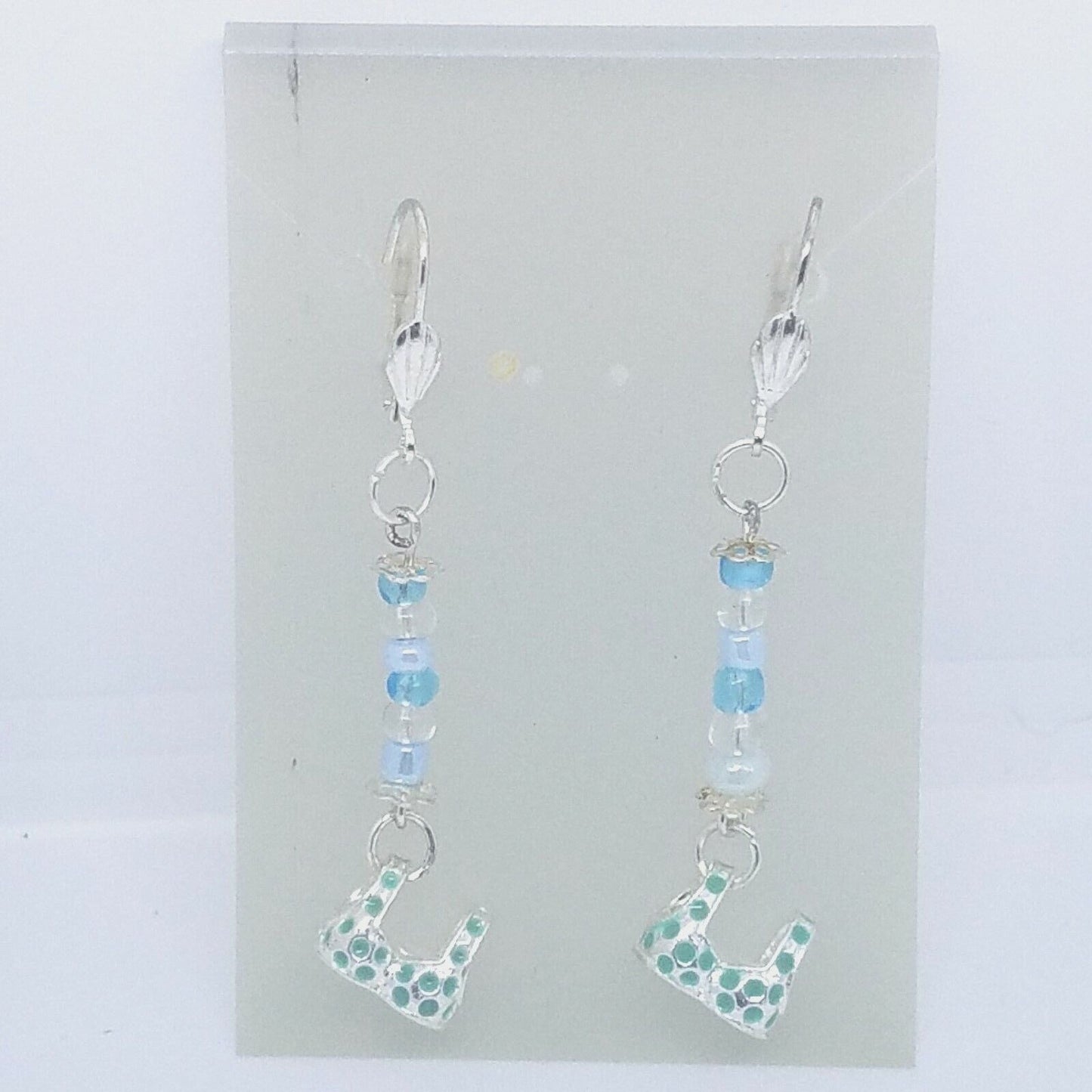 Earring Blue Bra Bikini Top 1/2 " Charm Silver Blue Bead Sterling Hooks