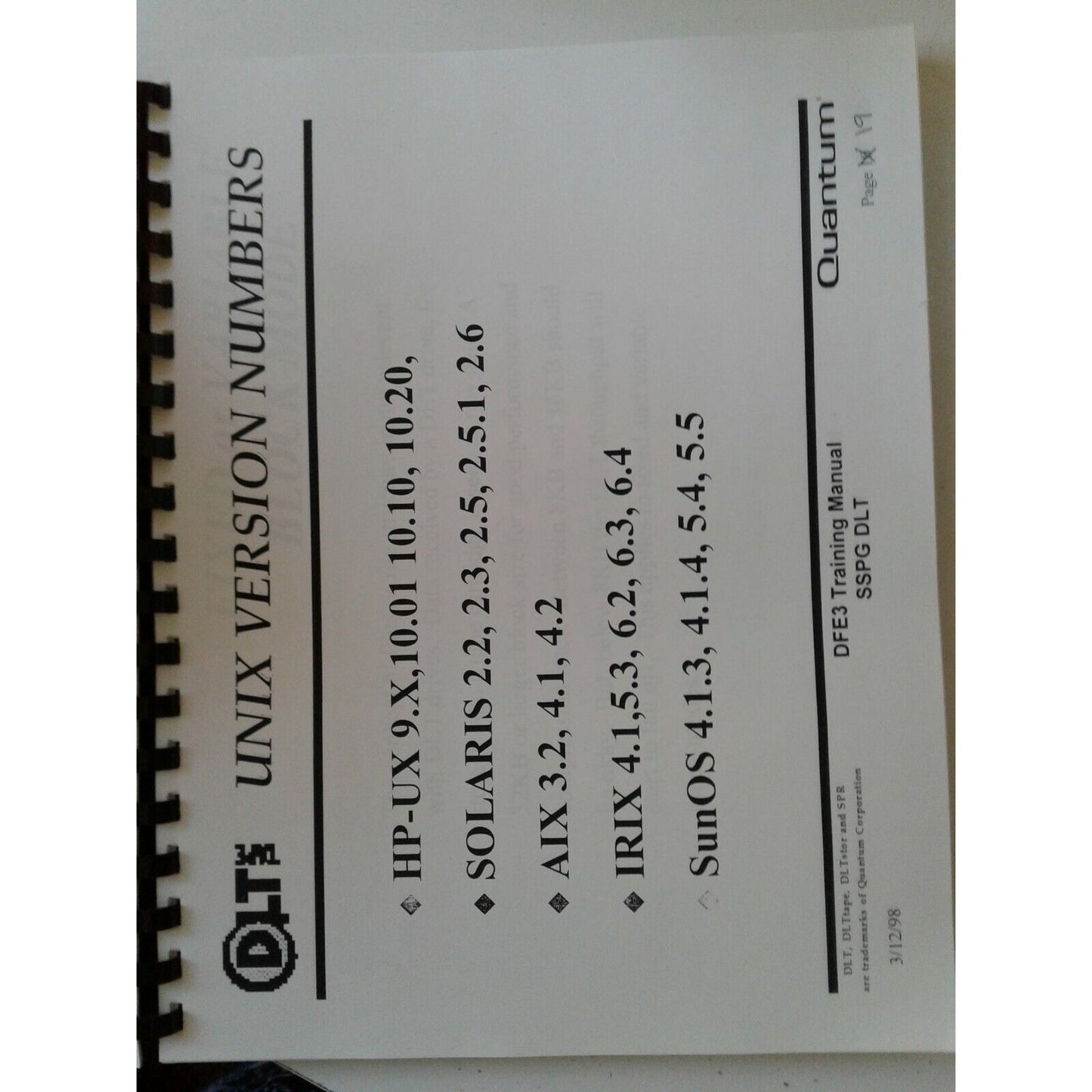 DLT Applications and Intergration  DFE3 Training Manual SSPG DLT Quantum 1998