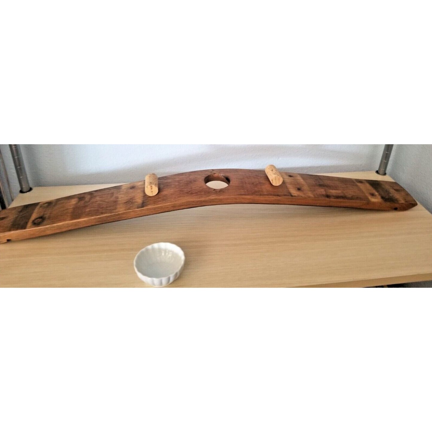 Wine Stave Sushi Tray with White Dipping Bowl Cork Feet 34 " x 3 1/2 " x 2"