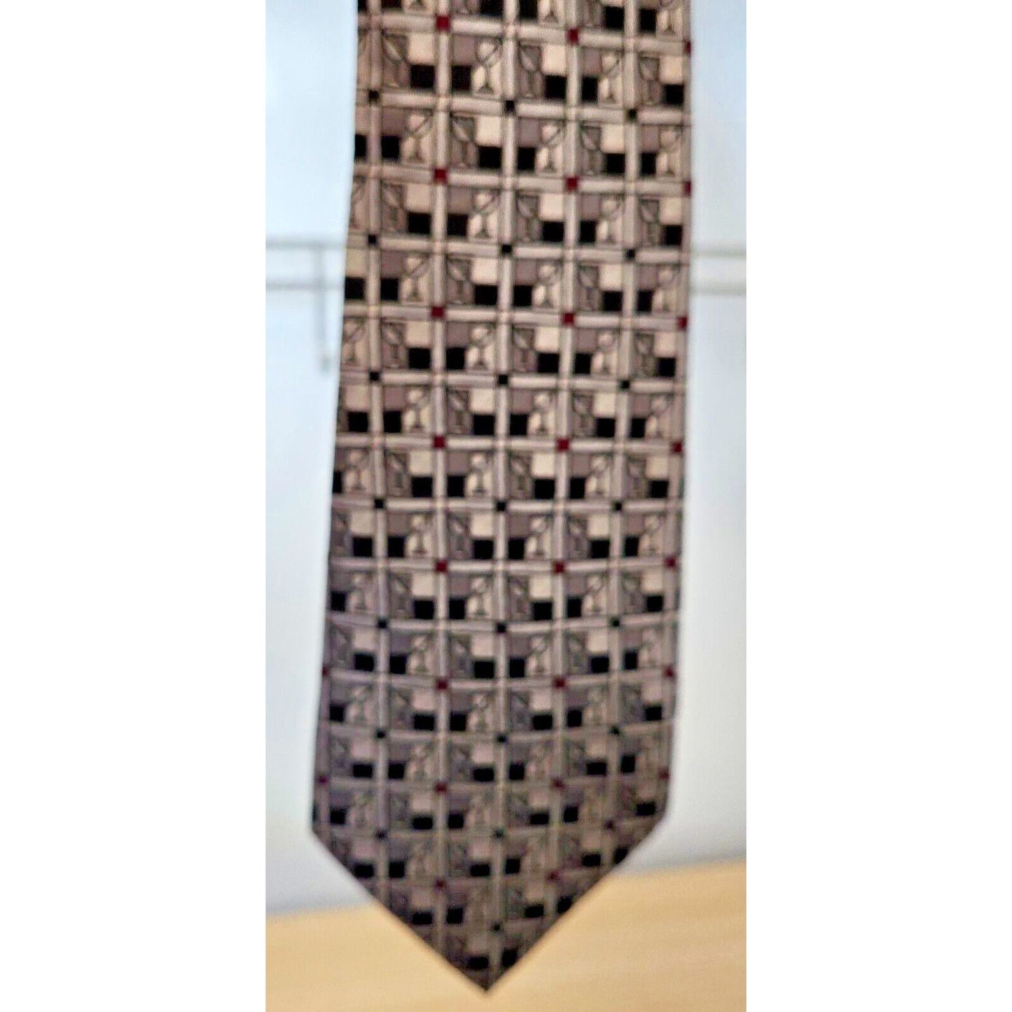 Silk Tie Brand Dino Carlotti Silver Stacked Wine Glasses 56" x 4" 100% Silk