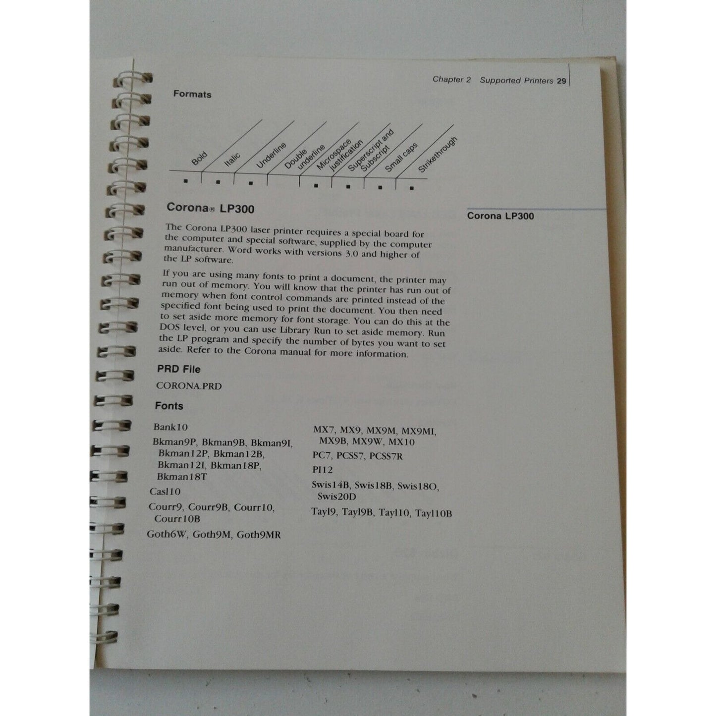 Microsoft Word Word Processing Program Printer Information 1986
