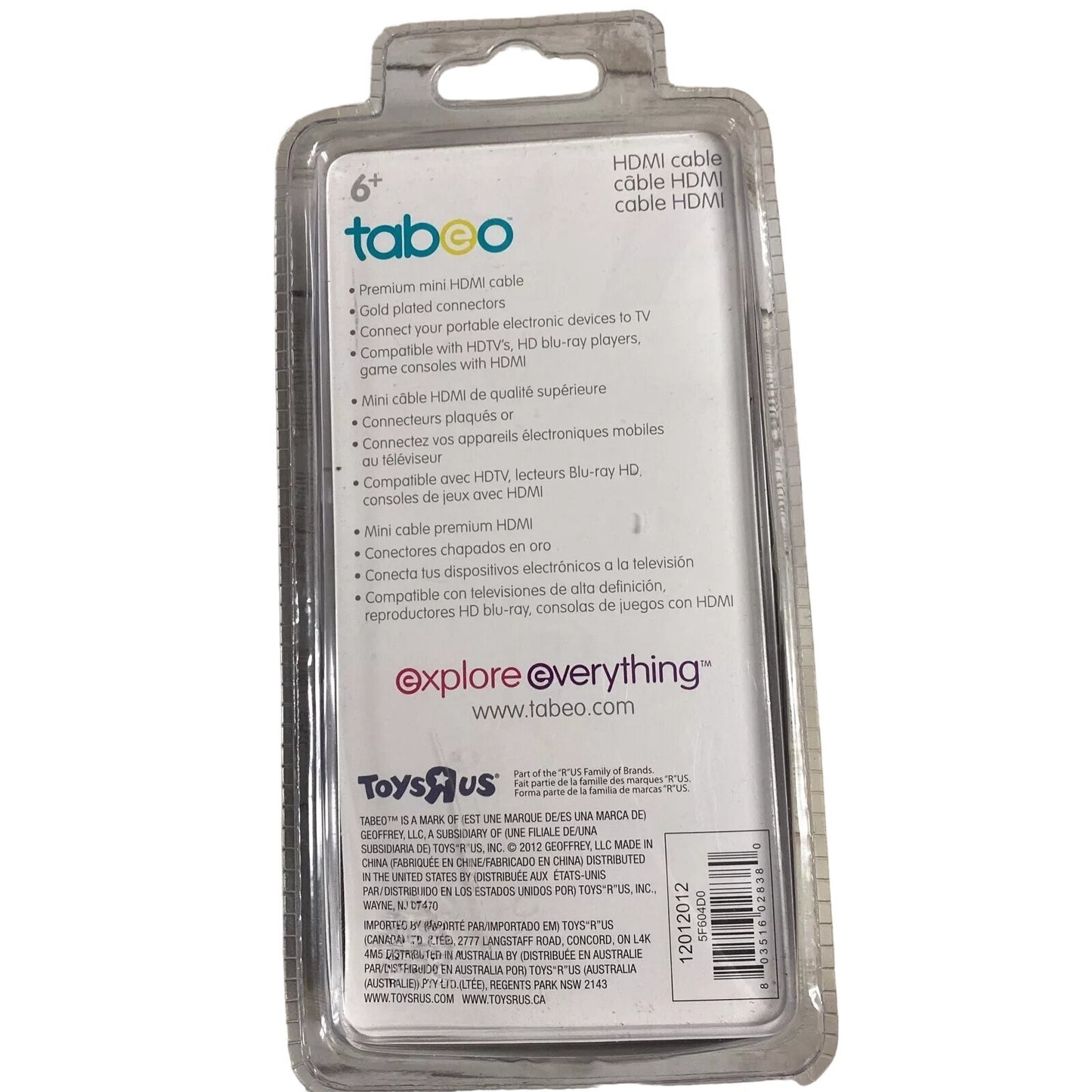 WHITE TABEO TOYSRUS 9' FOOT HDMI CABLE HDTV BLU RAY GAME CONSOLES “BRAND NEW”