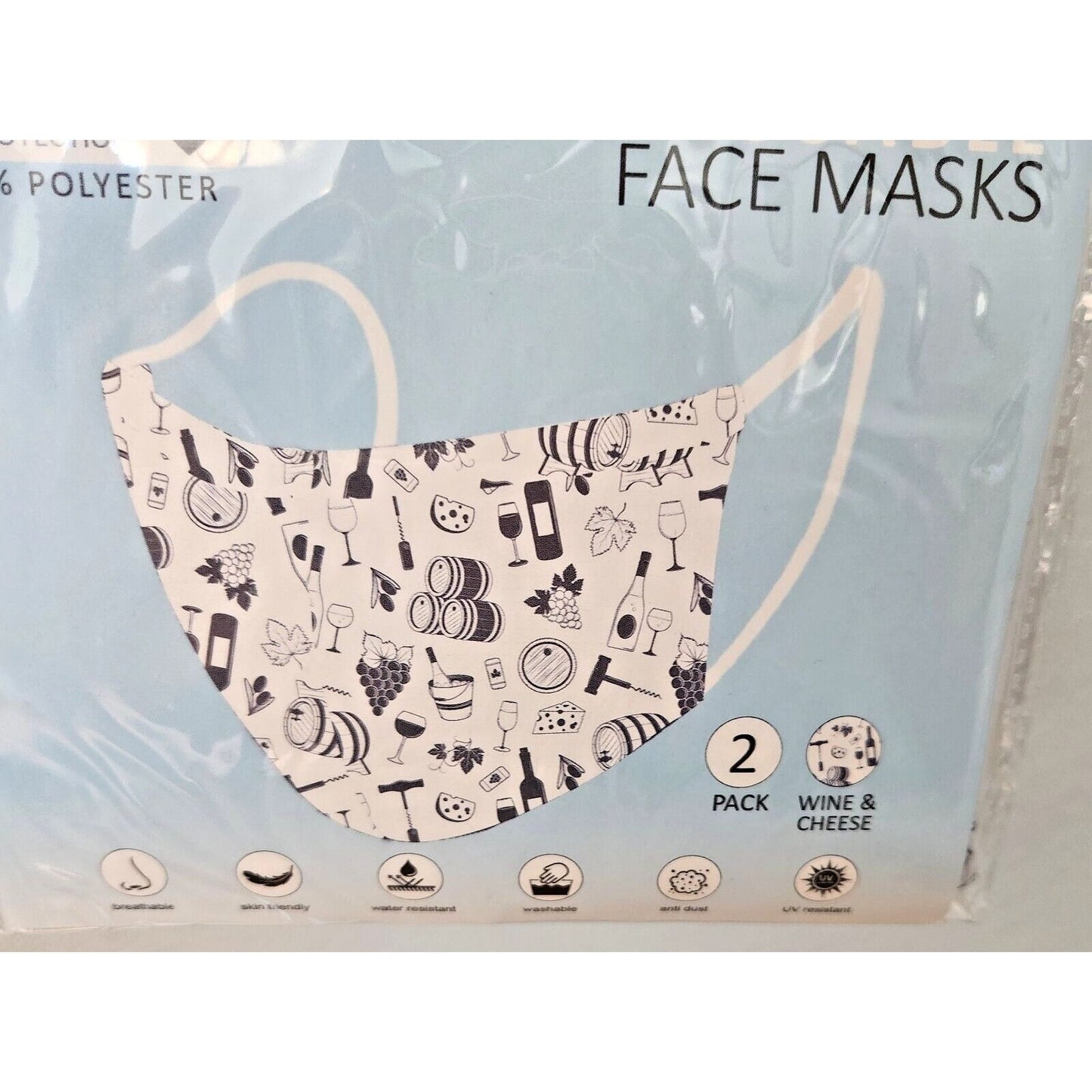 Primeware Mask Wine Barrel Design Adult 2 pack 2 layers 100 % Polyester Washable