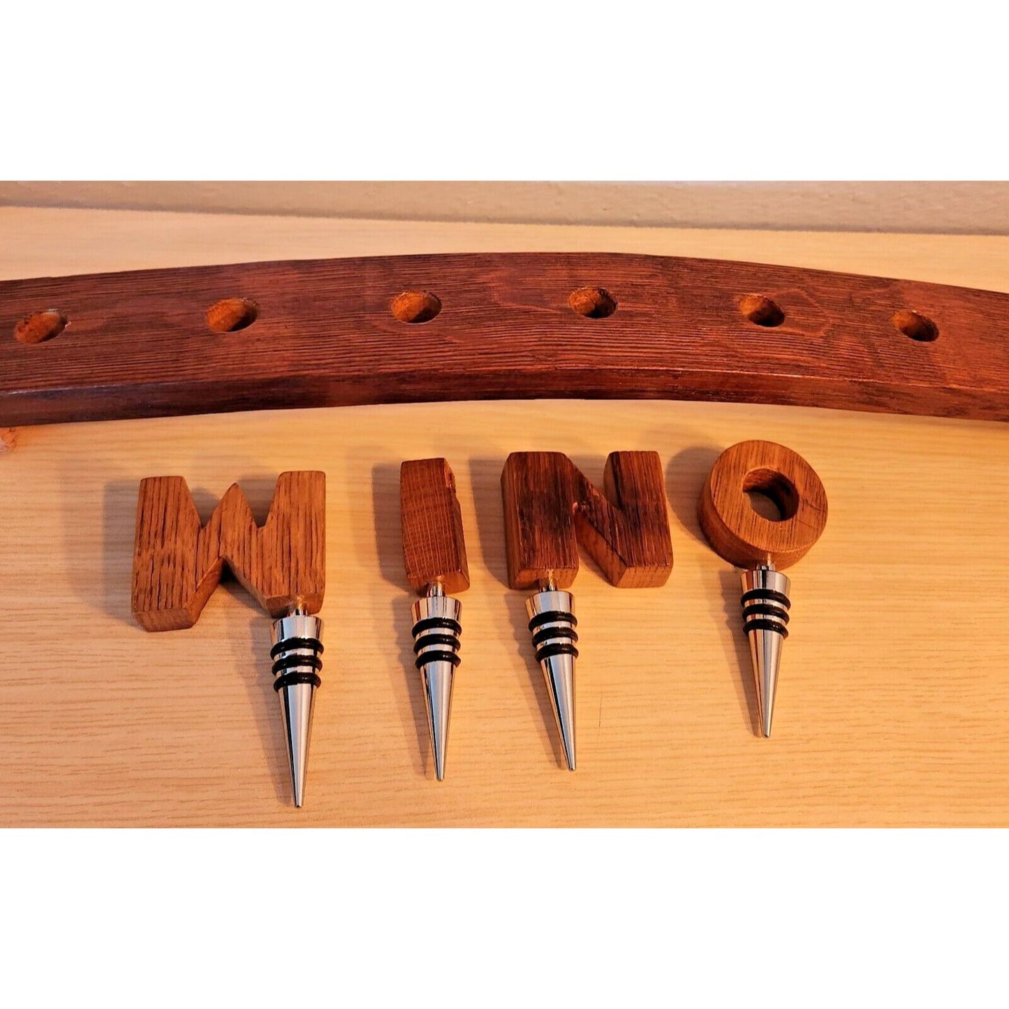 Wine Barrel Stopper Holder 7 Hole Display WINO Cork Feet 22 " x 3 " x 3 "
