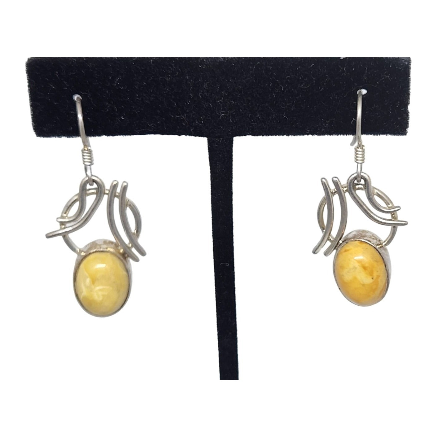 Butterscotch Amber Earrings 7.2 Gr Silver Hooks Amber 12mm x 15mm Silver Accents