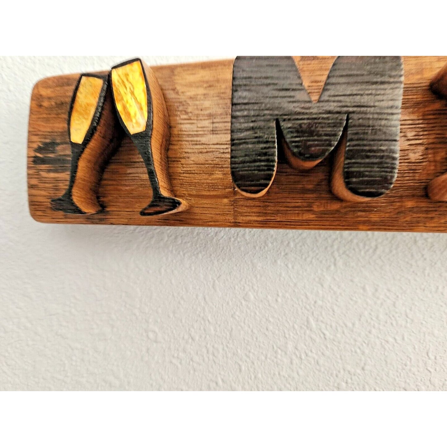 Wood Sign Wine Stave says " Mimosa Bar " Wine Glasses on ends Cut from Stave