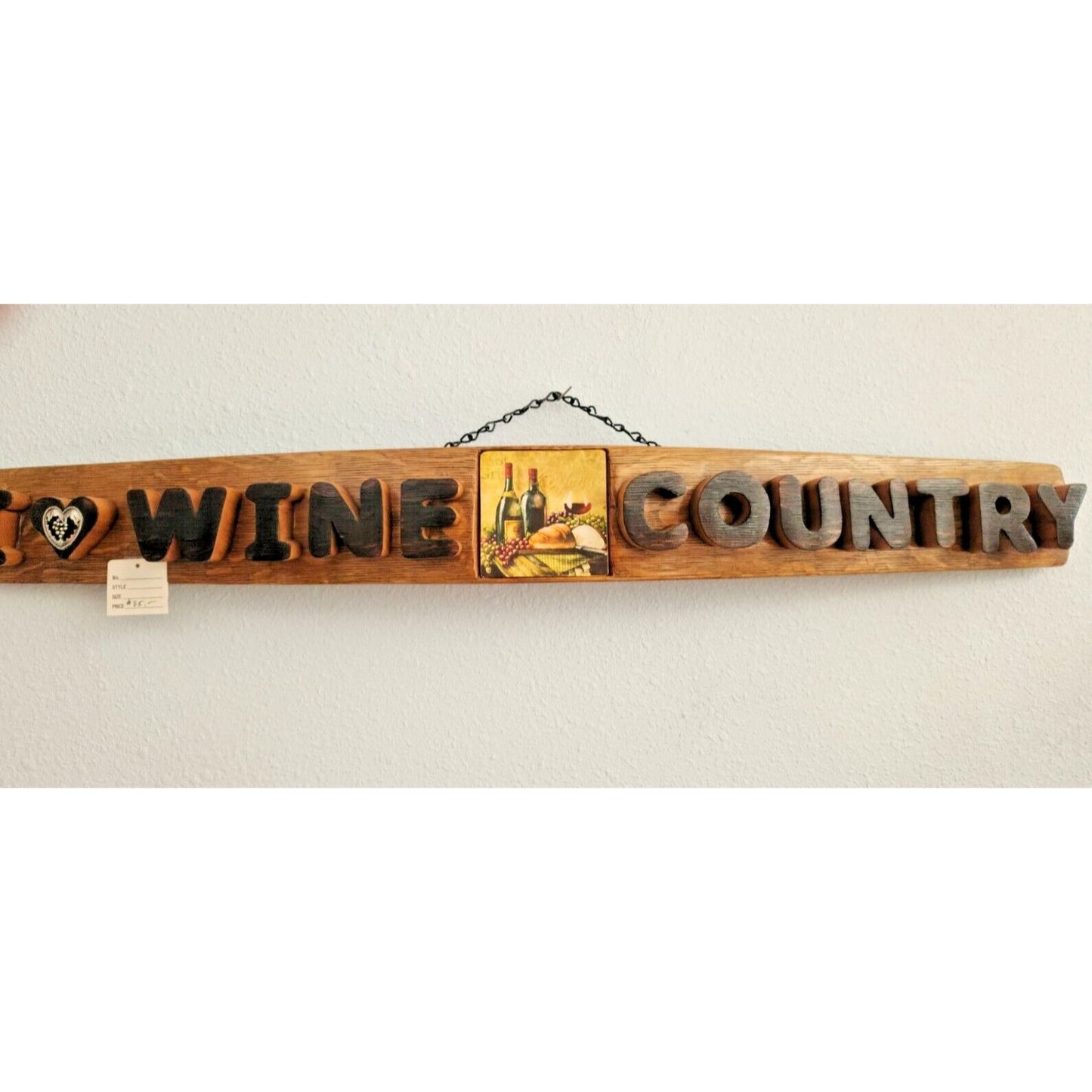 Wood Sign Wine Stave says "I Love Wine Country", Letters Heart Cut from Stave