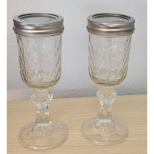 Clear Glass 2 pc Red Neck Wine Glasses with lid 8" Tall 4" Glass 4" Stem