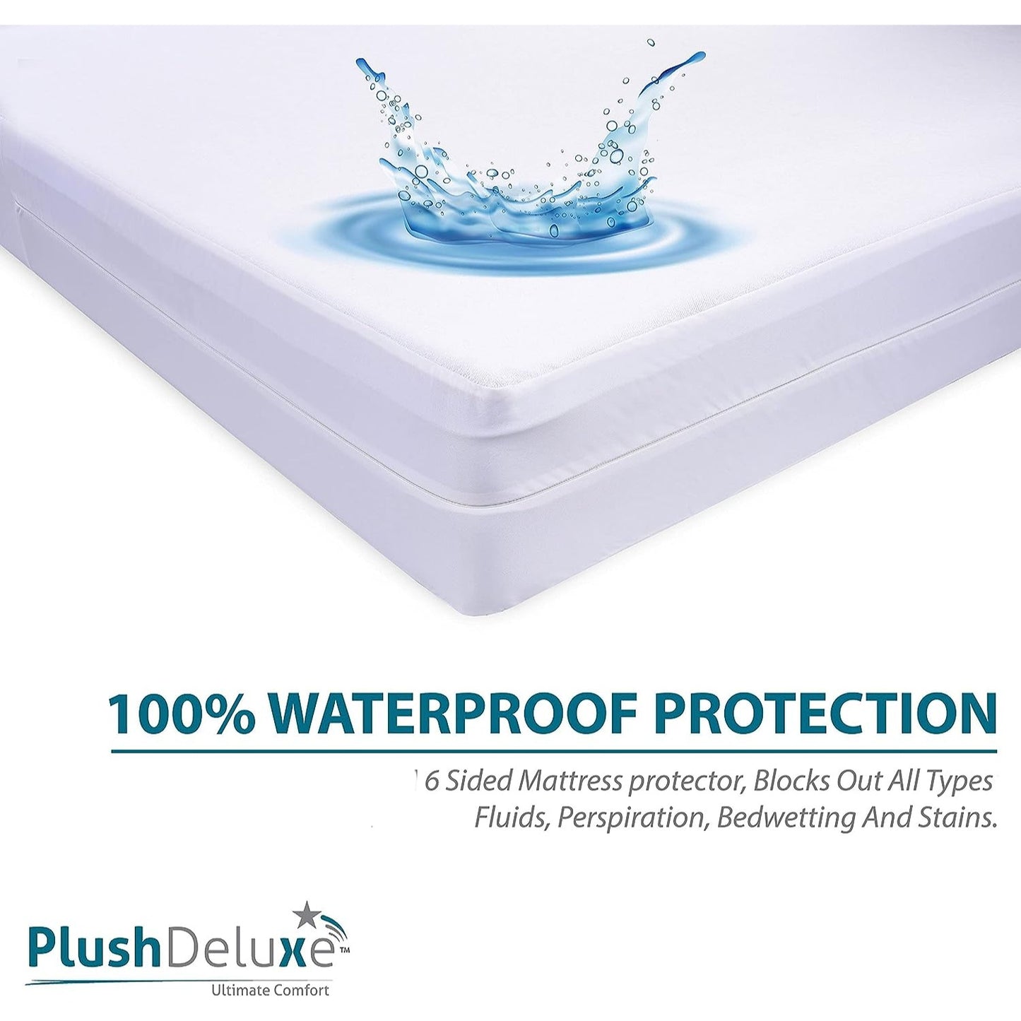 PlushDeluxe Premium Mattress Encasement - Zippered Waterproof BedCover, 6-Sided Protection - Hypoallergenic Terry Fabric - Protects Against