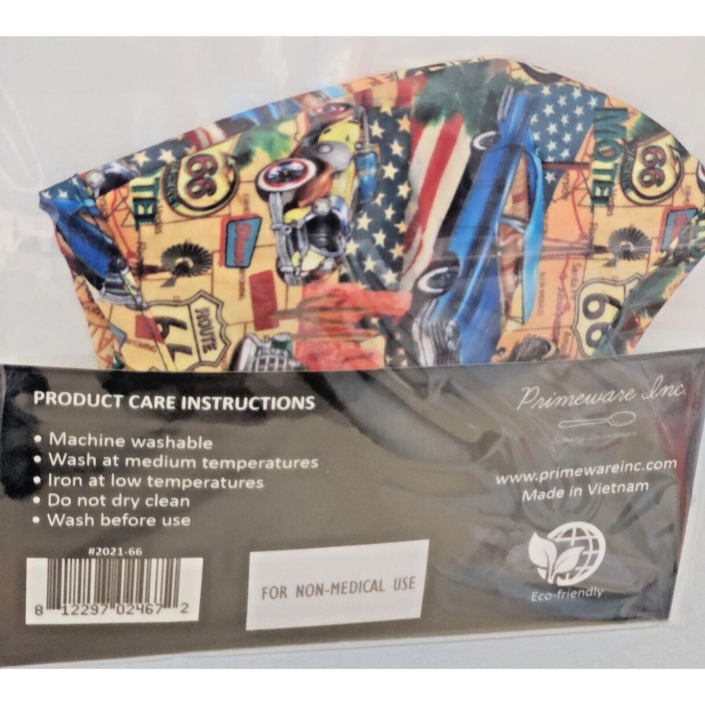 Primeware Mask Route 66 Design Adult 2 pack 2 layers 100 % Polyester Washable