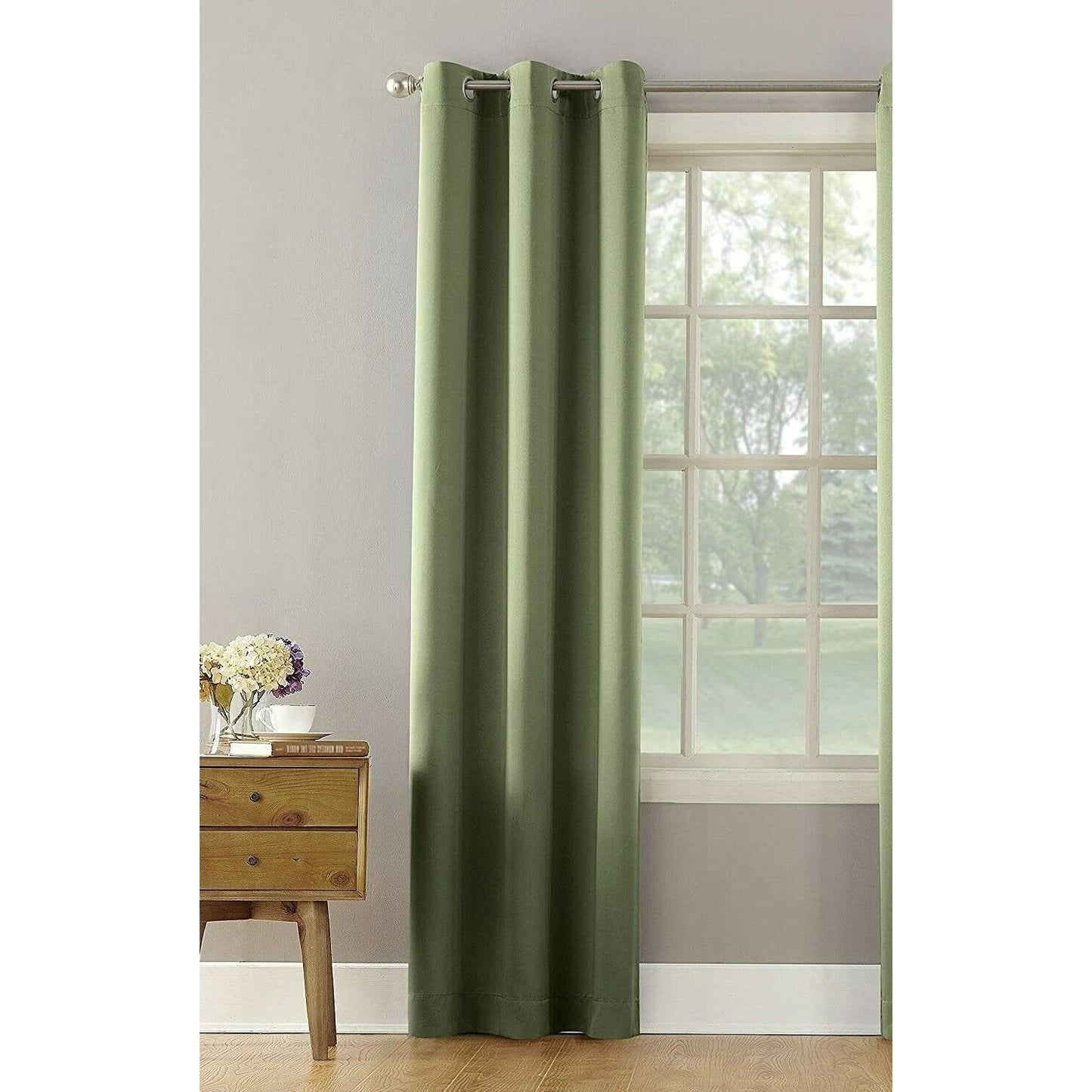 One Curtain Panel Sun Zero Becca Energy Efficient Grommet 40" x 95", Sage Green
