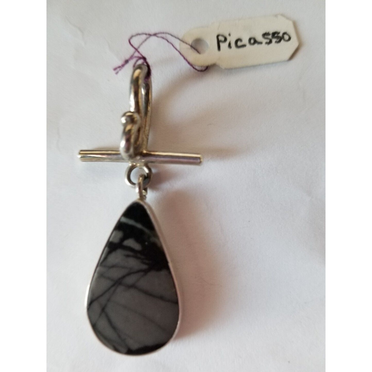 Jewelry Pendant Picasso Agate 1"  Tear Drop 925 Silver