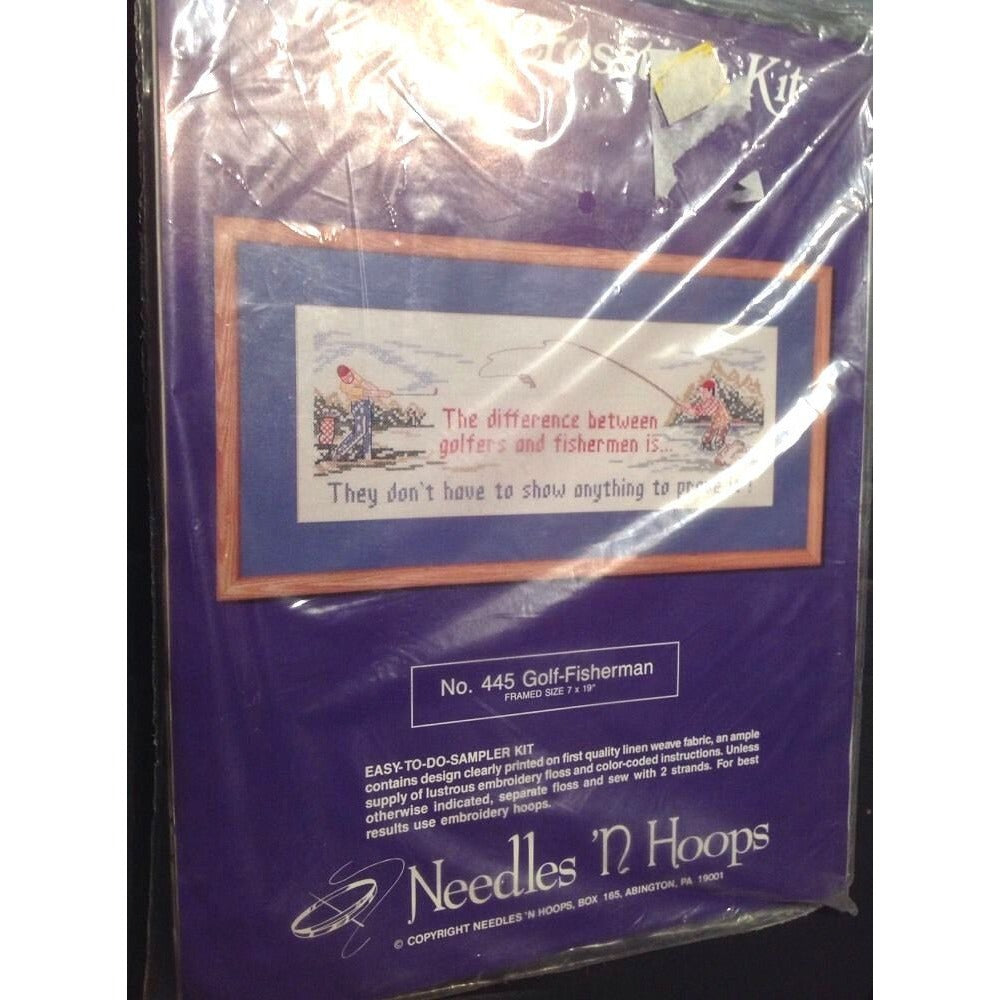 Craft Kit Needles N Hoops # 445 Printed Golfer Fisherman 7" X 19" Cross Stitch