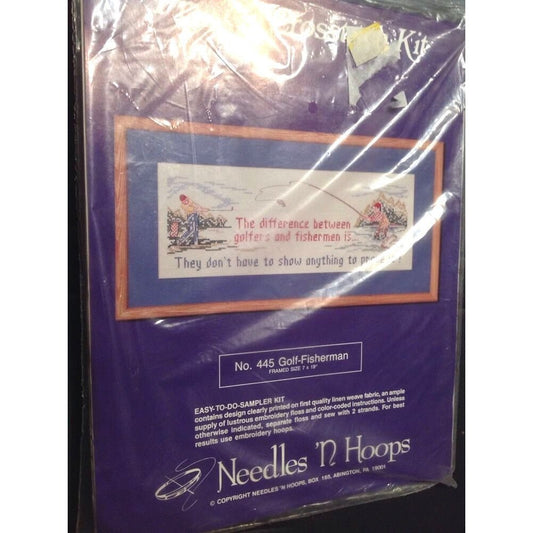 Craft Kit Needles N Hoops  # 445 Printed Golfer Fisherman  7" X 19" Cross Stitch