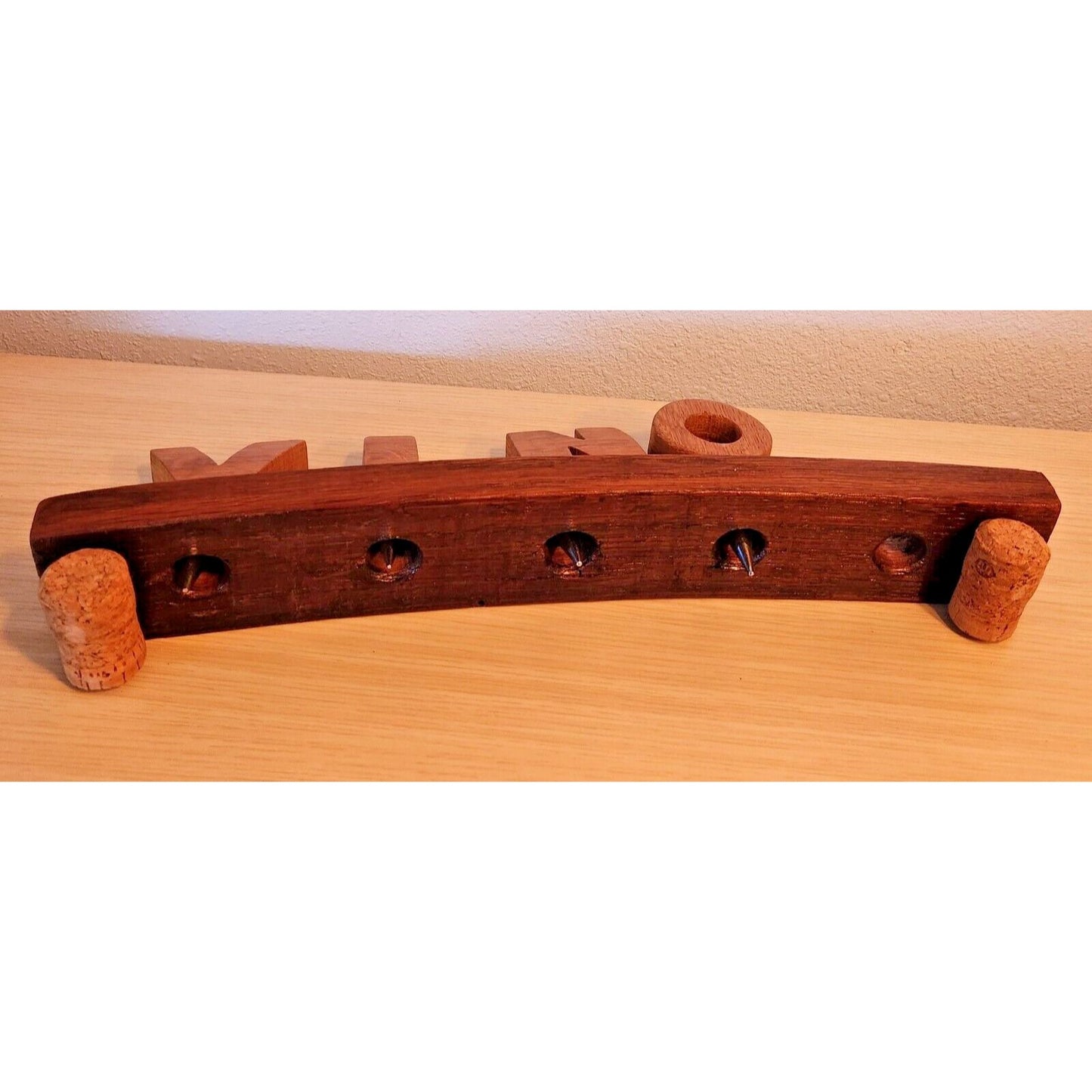 Wine Barrel Stopper Holder 5 Hole Display VINO Cork Feet 16 " x 2 1/2" x 2 1/2"